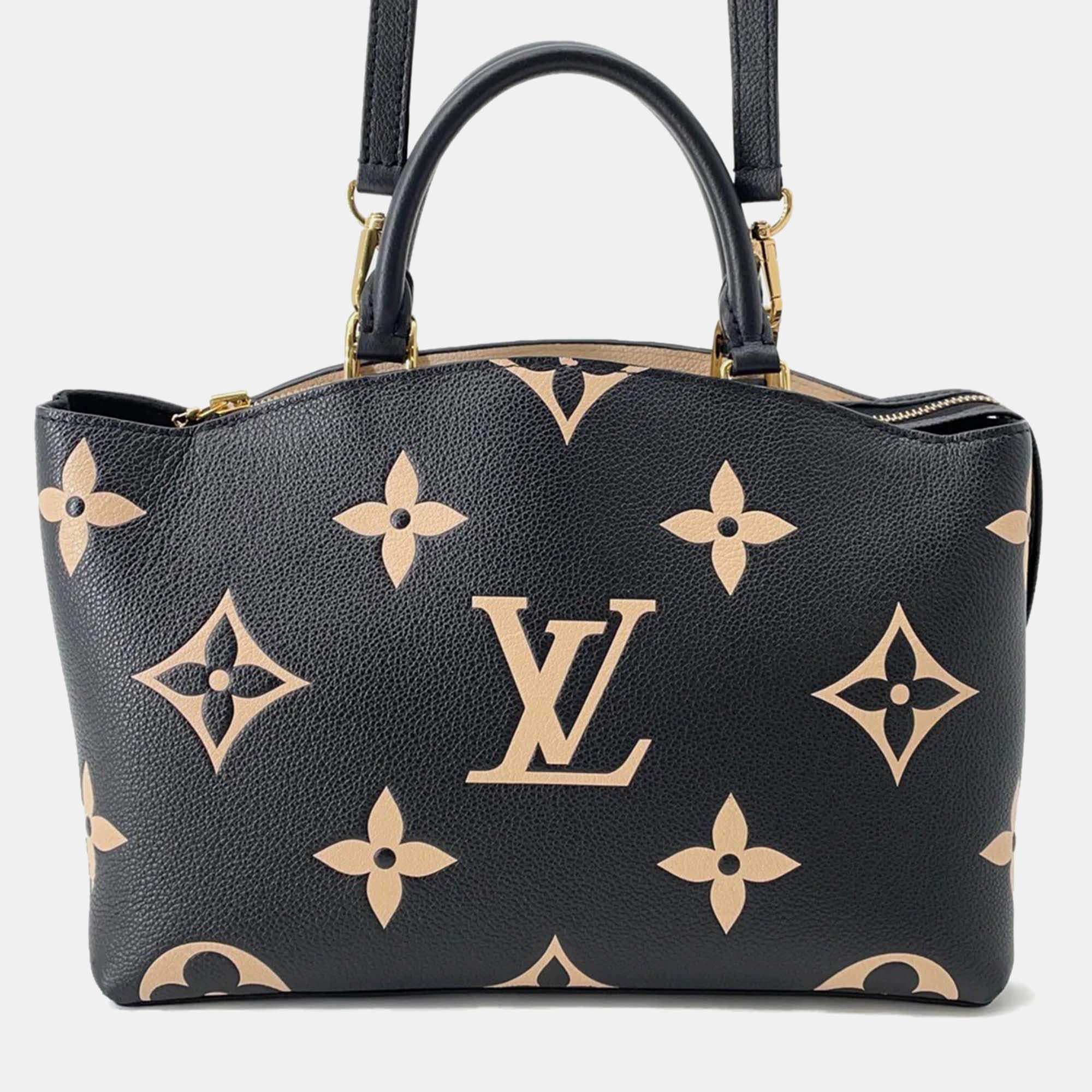 Pre Owned Louis Vuitton Petit Palais PM Noir Beige Bicolor Monogram Empreinte Leather Handbag