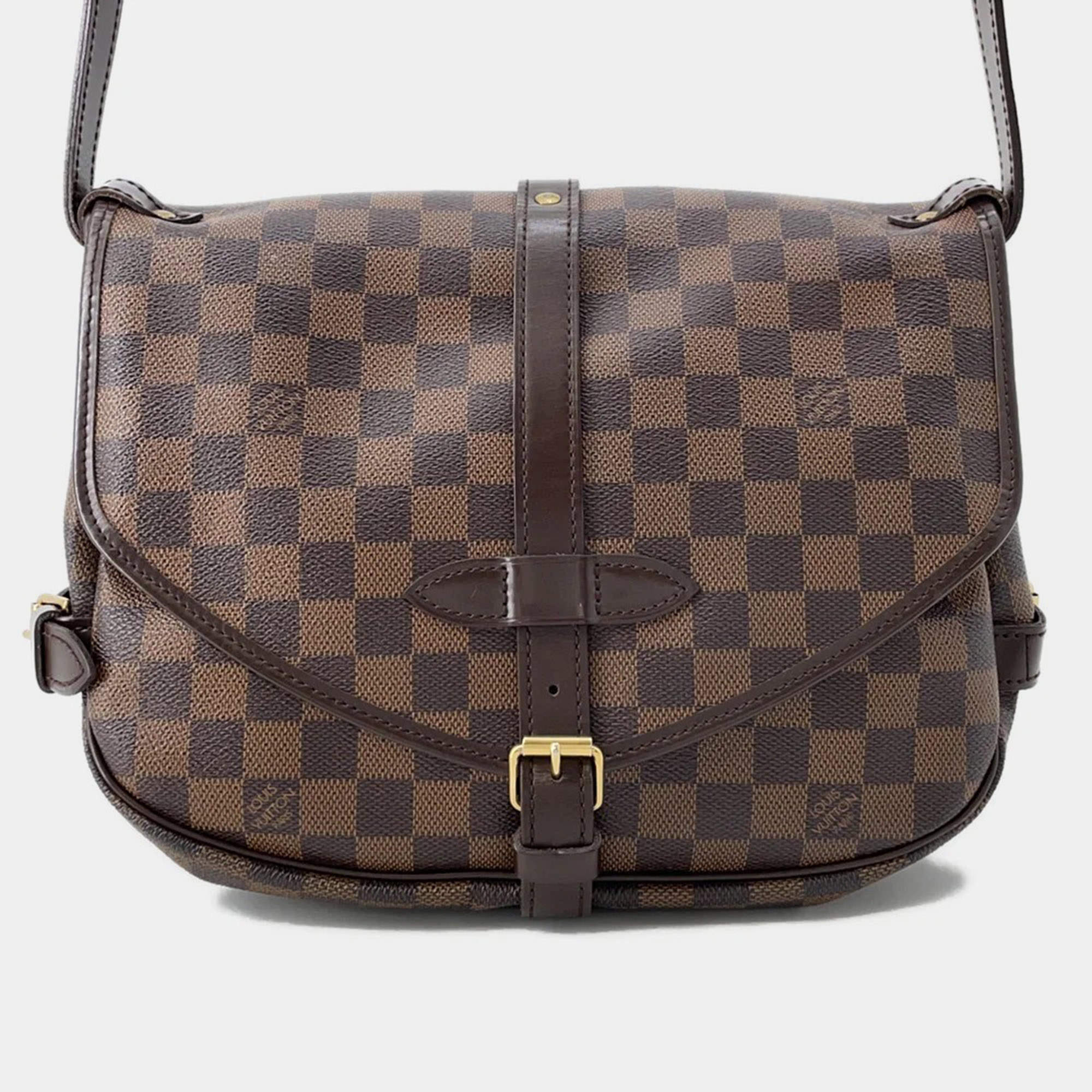 Pre Owned Louis Vuitton Saumur SPO 30 Red Damier Ebene Canvas Bag