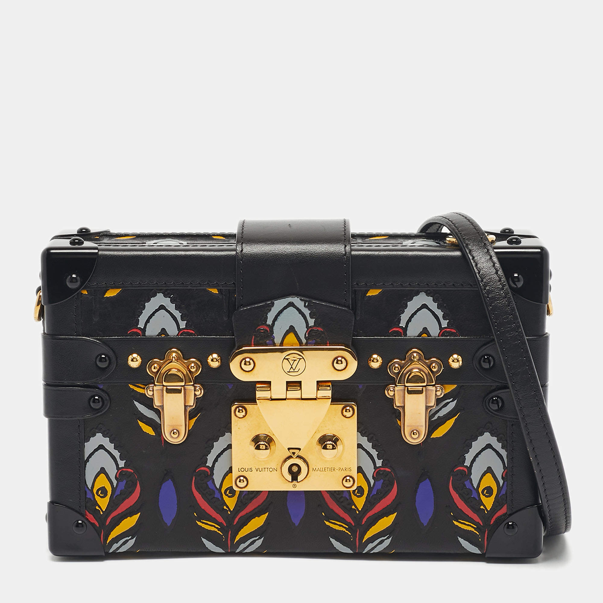 Pre Owned Louis Vuitton Black Graphic Print Leather Petite Malle Bag