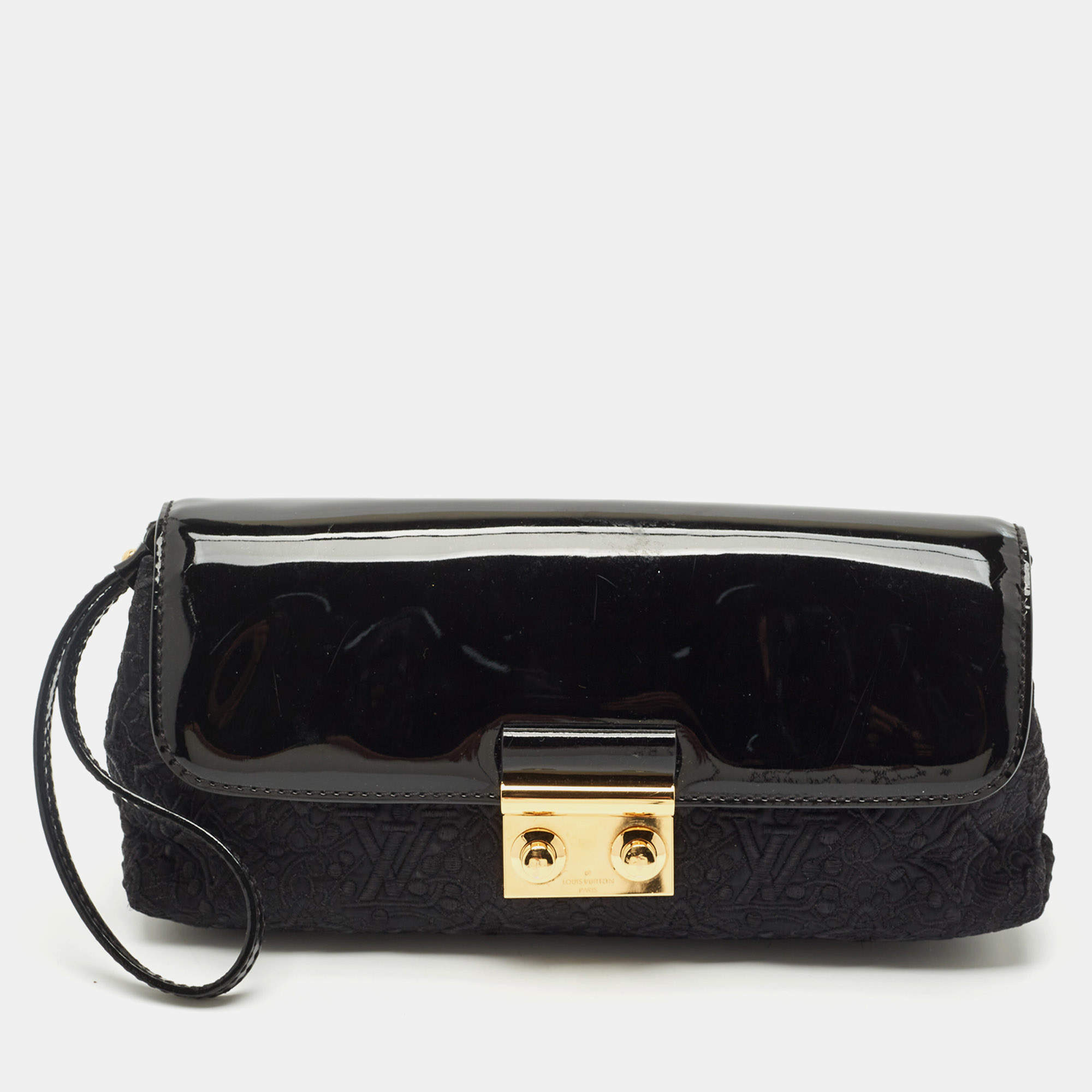 Pre Owned Louis Vuitton Black Monogram Nylon and Vernis Dentelle Pochette