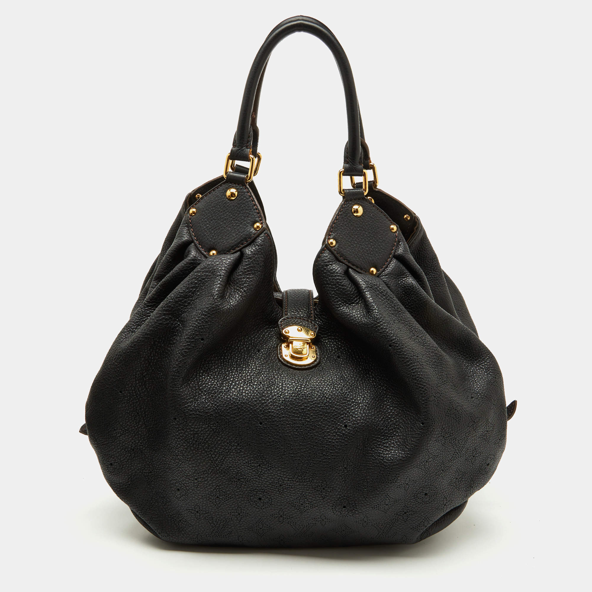 Pre Owned Louis Vuitton Black Monogram Mahina Leather Surya XL Bag
