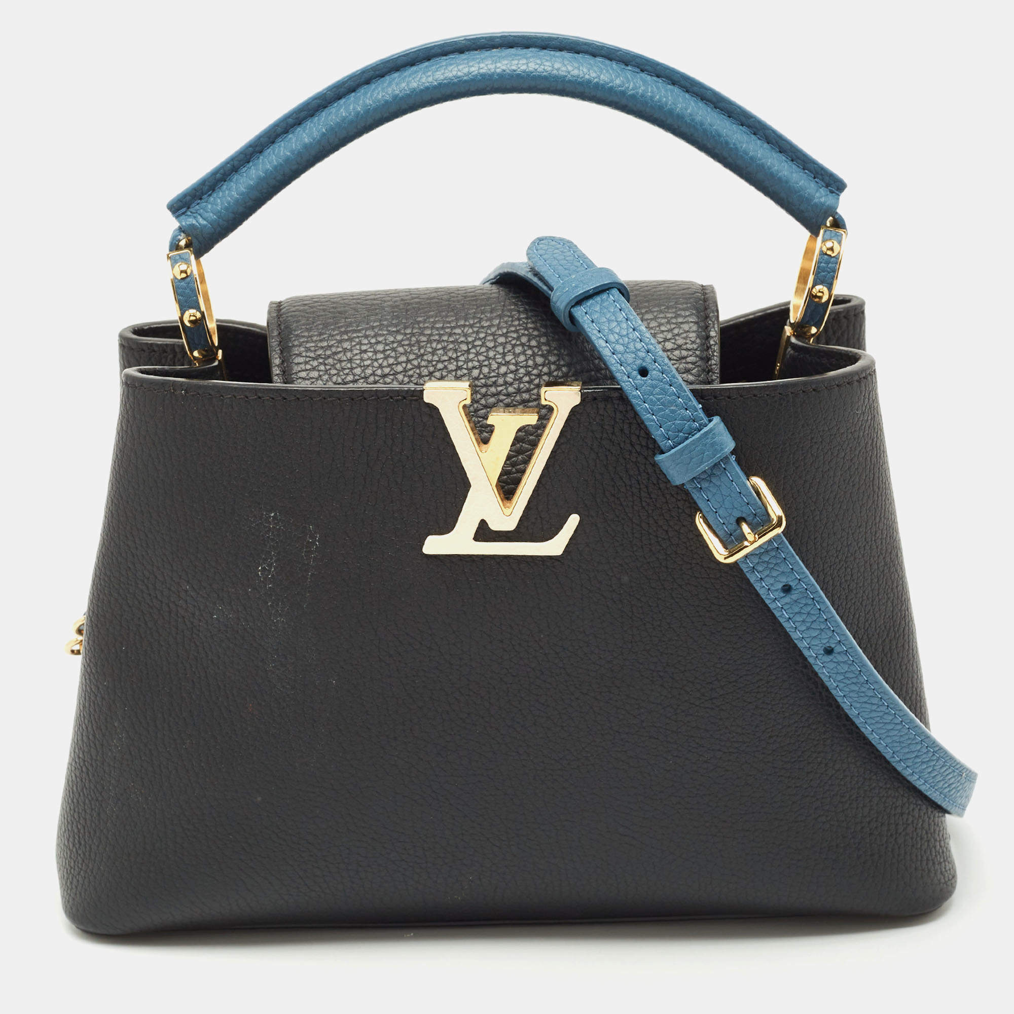 Pre Owned Louis Vuitton Black/Blue Taurillon Leather Capucines BB Bag