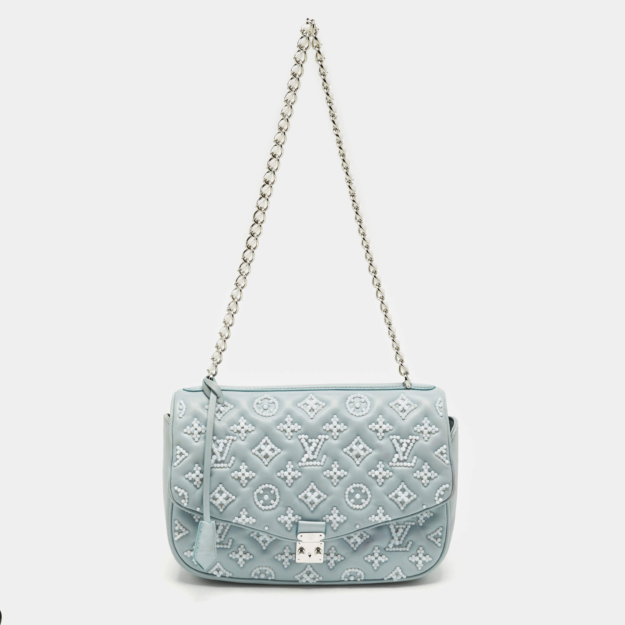 Pre Owned Louis Vuitton Blue Monogram Leather Mama Perles Pochette Bag