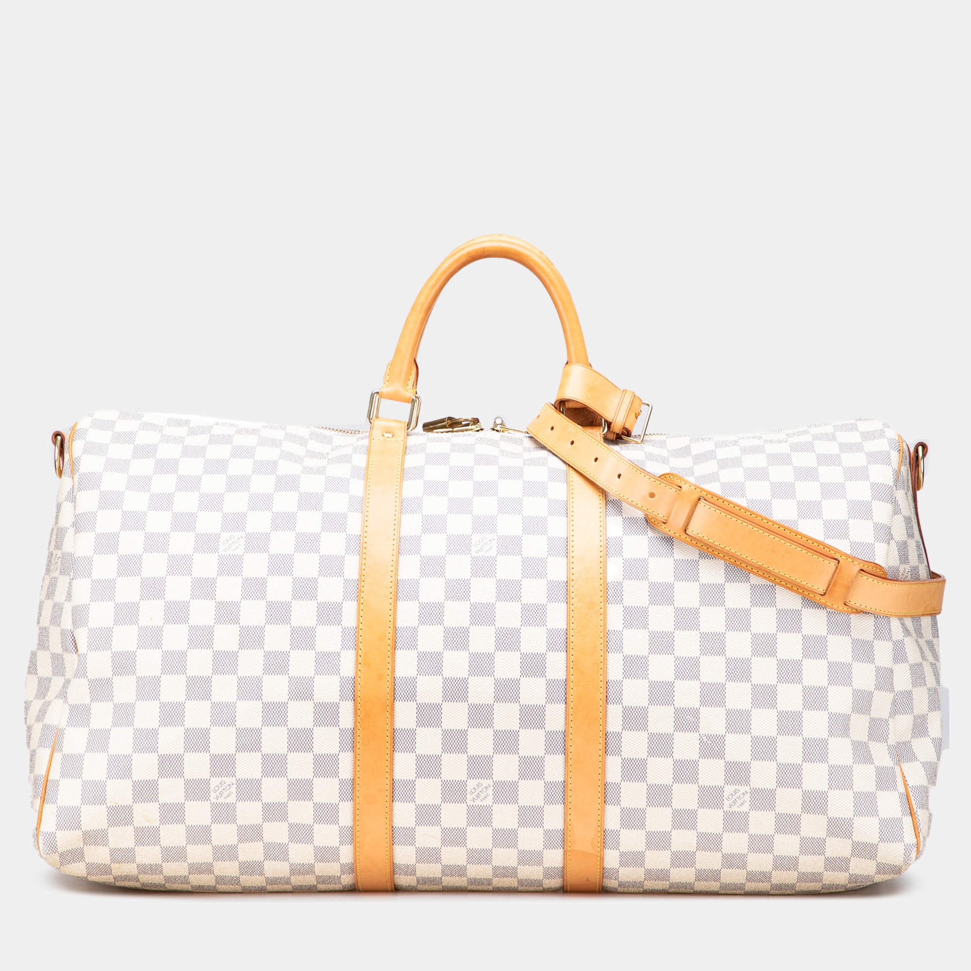 Pre Owned Louis Vuitton White Damier Azur Keepall Bandouliere 55