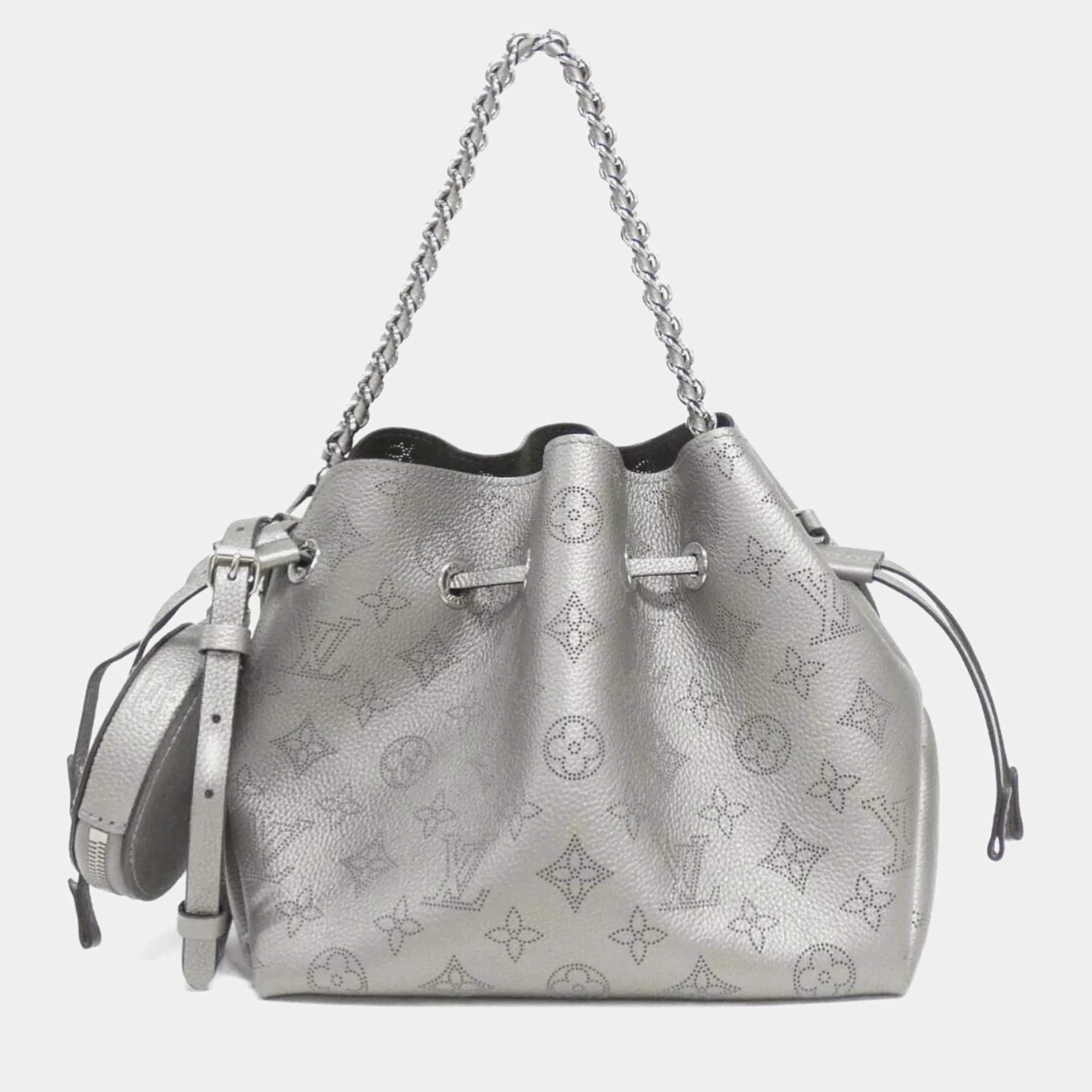 Pre Owned Louis Vuitton Bella Metallic Grey Mahina Leather Shoulder Bag