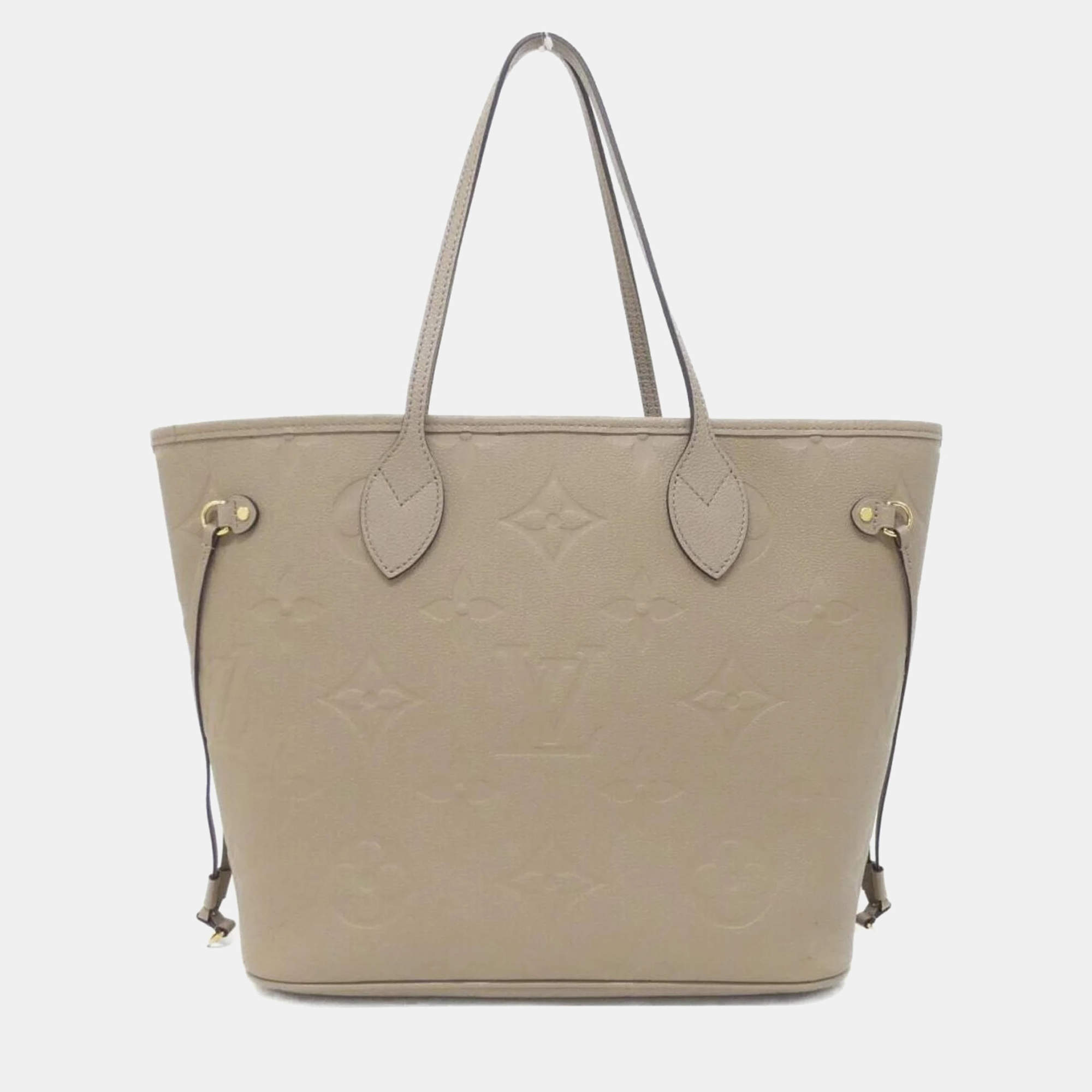 Pre Owned Louis Vuitton Neverfull MM Tourterelle Monogram Empreinte Leather Tote Bag