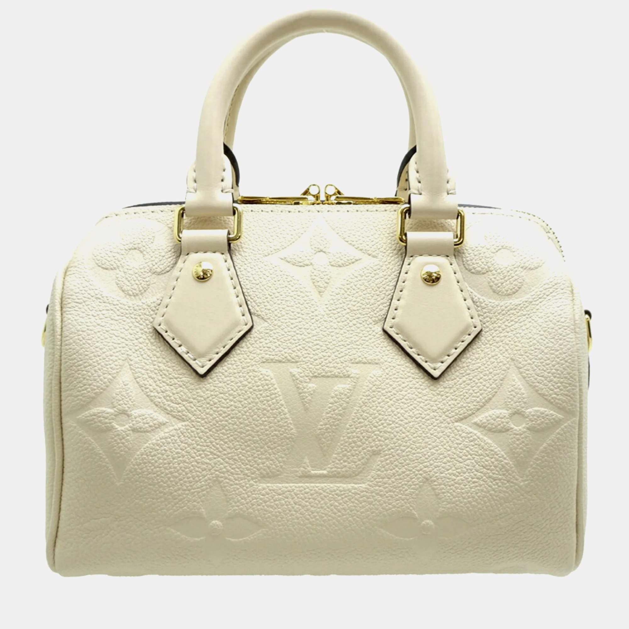 Pre Owned Louis Vuitton Speedy Bandouliere 20 Cream Monogram Empreinte Leather Boston Bag