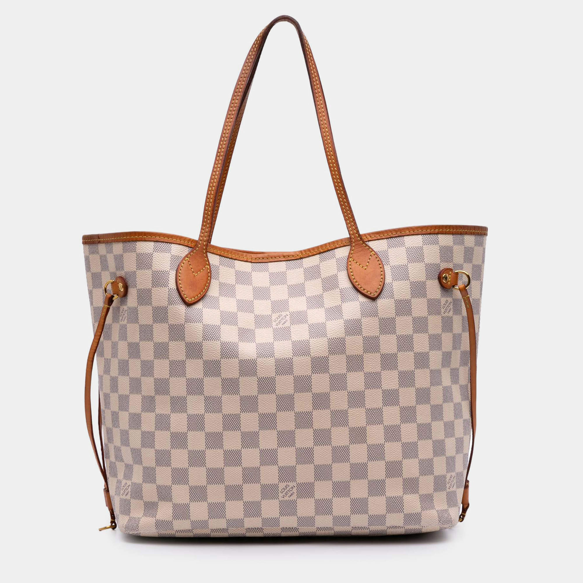 Pre Owned Louis Vuitton White Damier Azur Neverfull MM