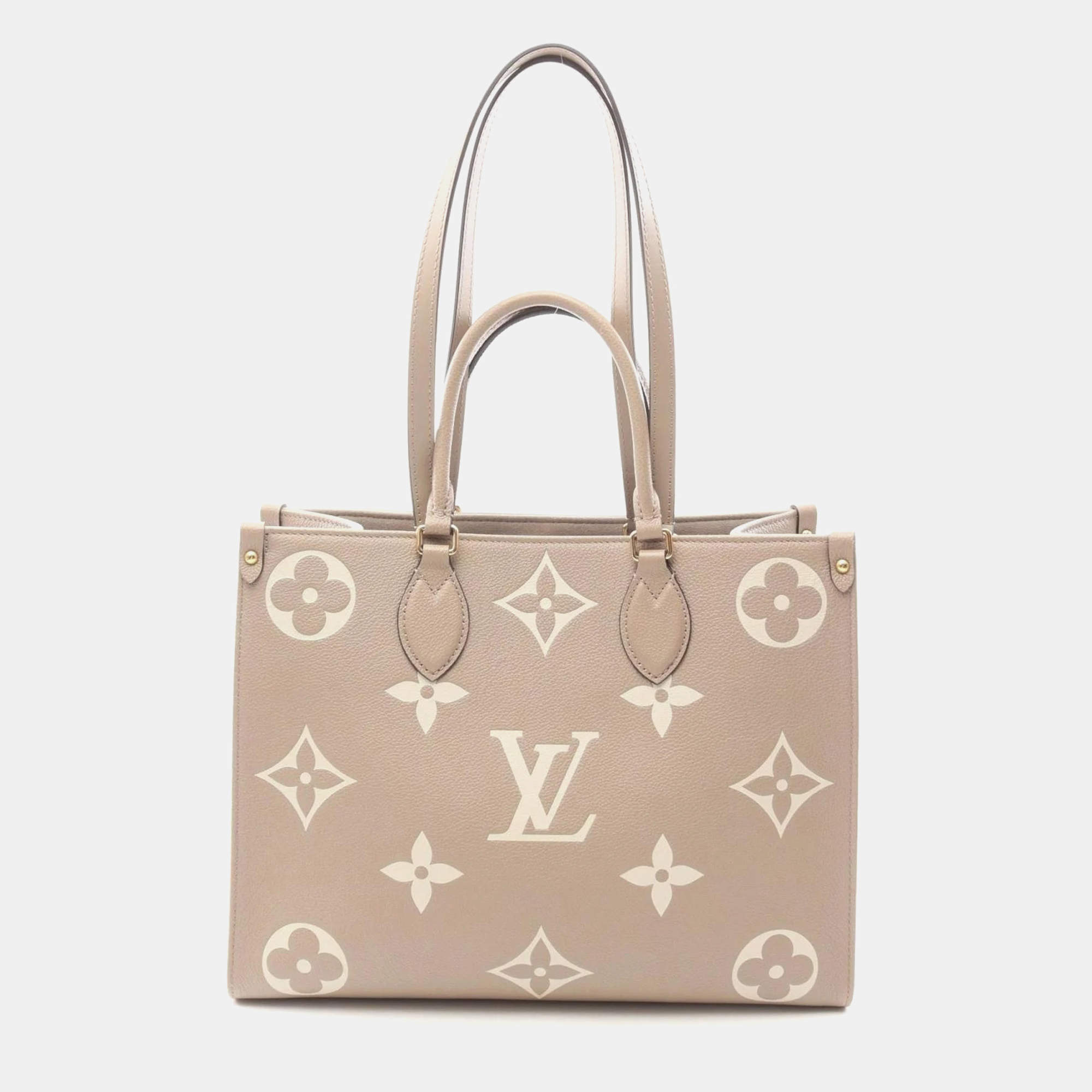 Pre Owned Louis Vuitton On The Go MM Tourterelle Monogram Empreinte Leather Tote Bag