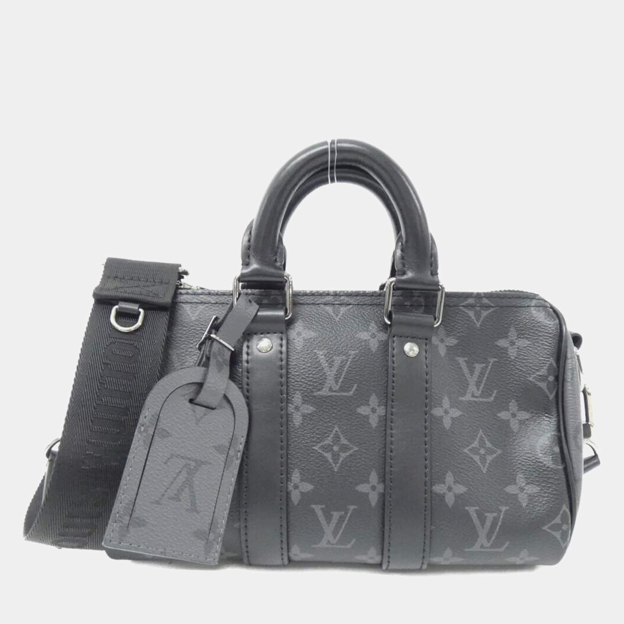 Pre Owned Louis Vuitton Keepall Bandouliere 25 Grey Canvas Boston Bag