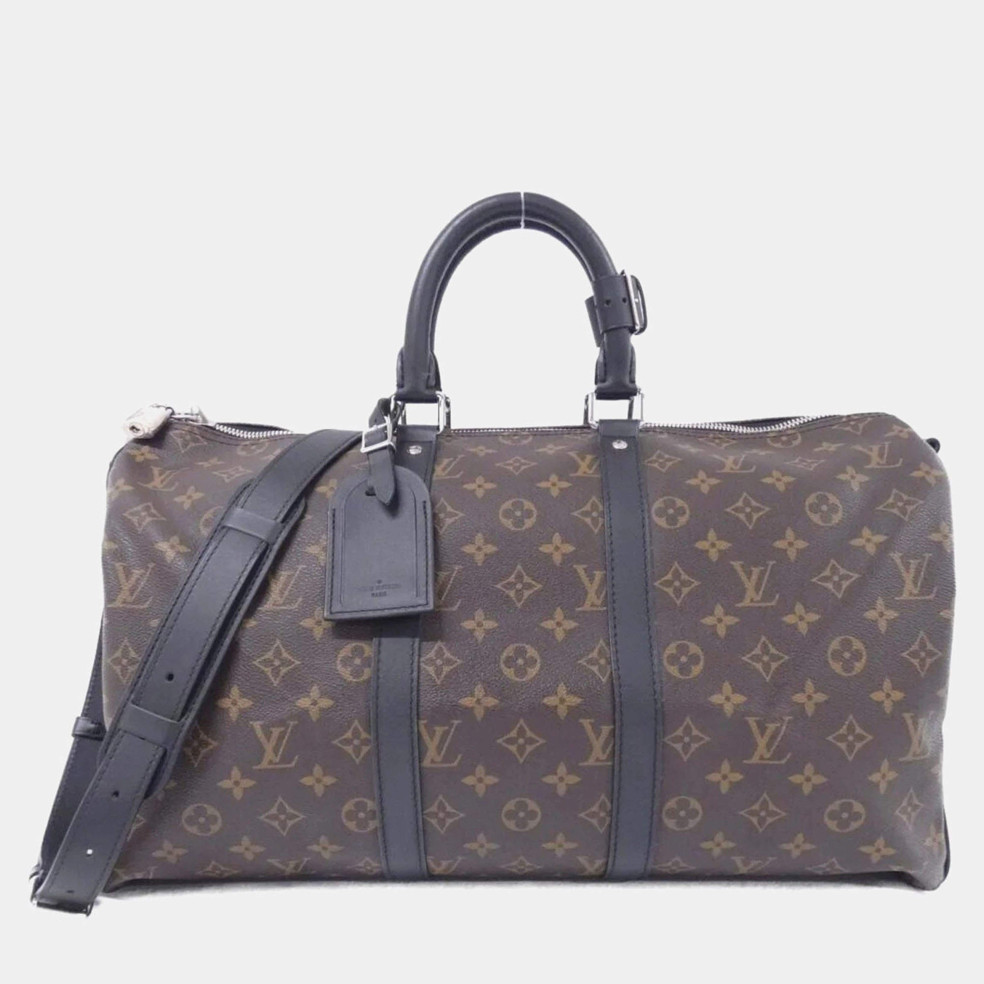 Pre Owned Louis Vuitton Keepall Bandouliere 45 Brown Canvas Boston Bag