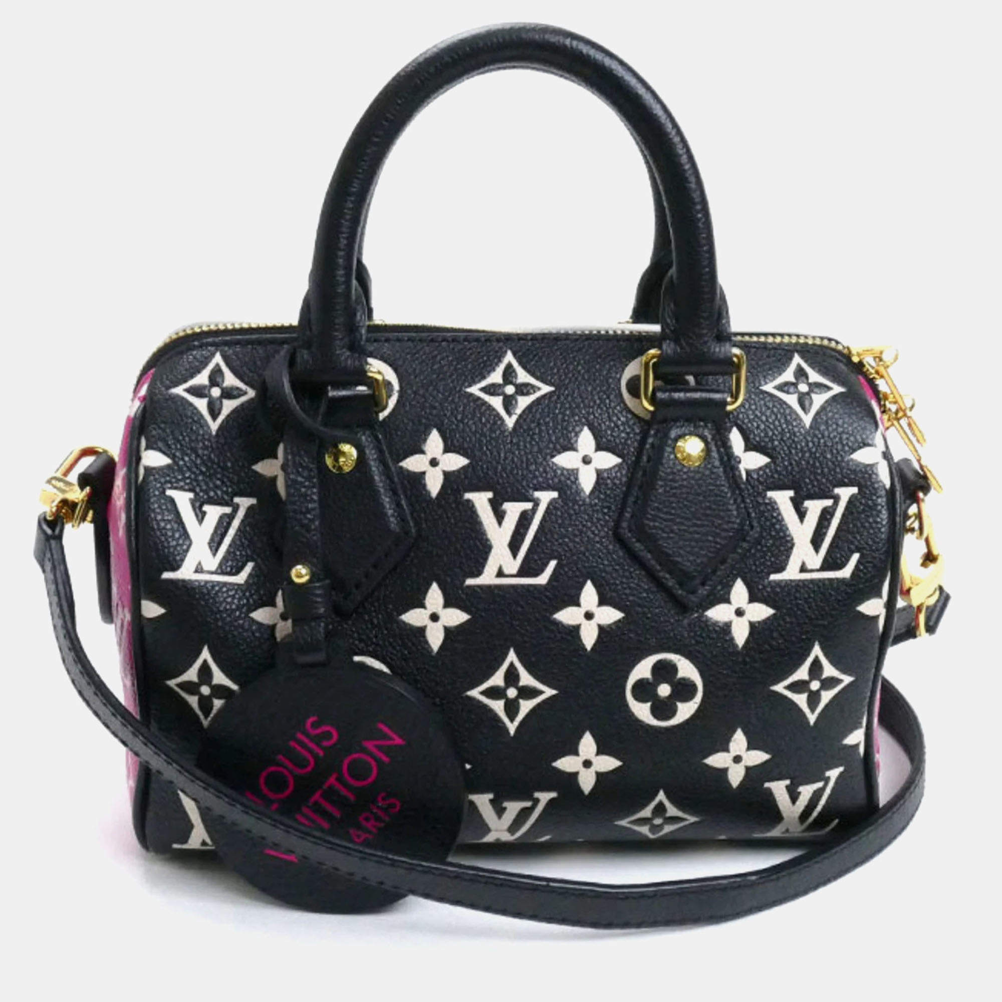 Pre Owned Louis Vuitton Speedy Bandouliere 20 Black/White/Pink Leather Boston Bag