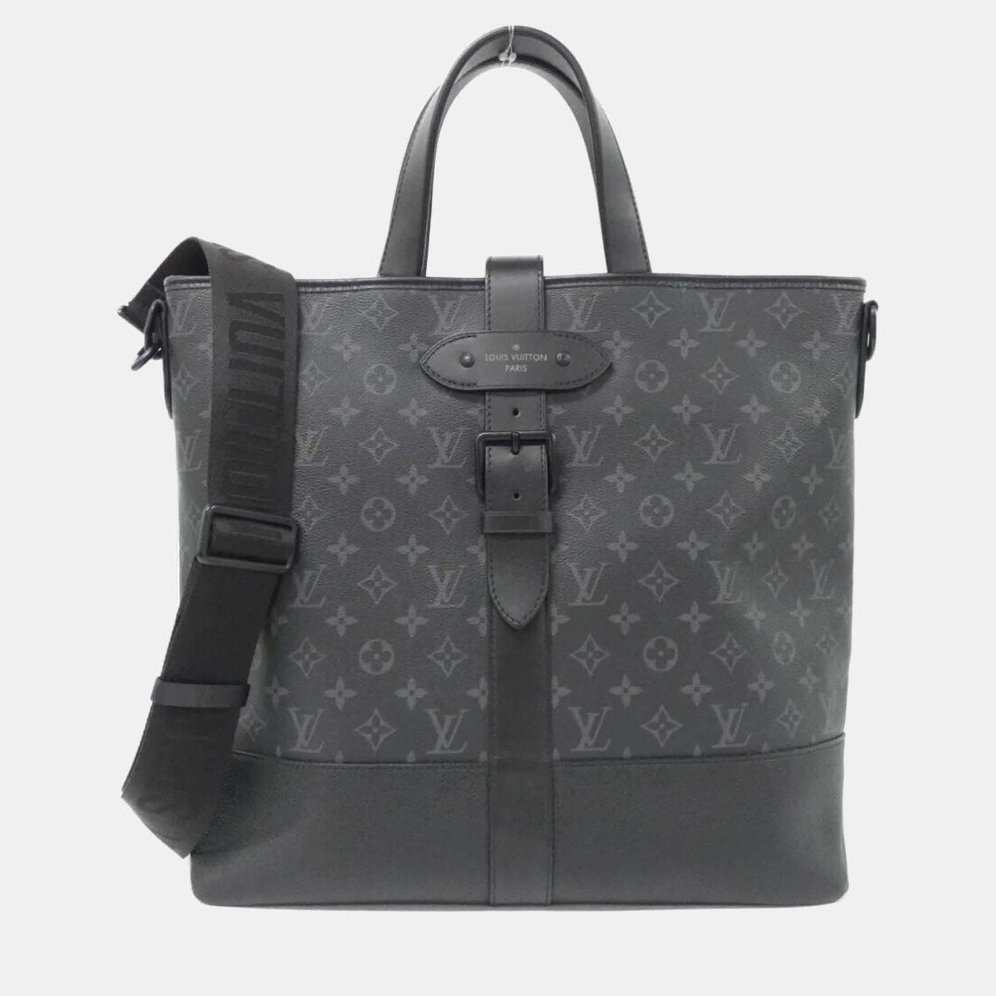 Pre Owned Louis Vuitton Saumur Black Monogram Eclipse Canvas Handbag