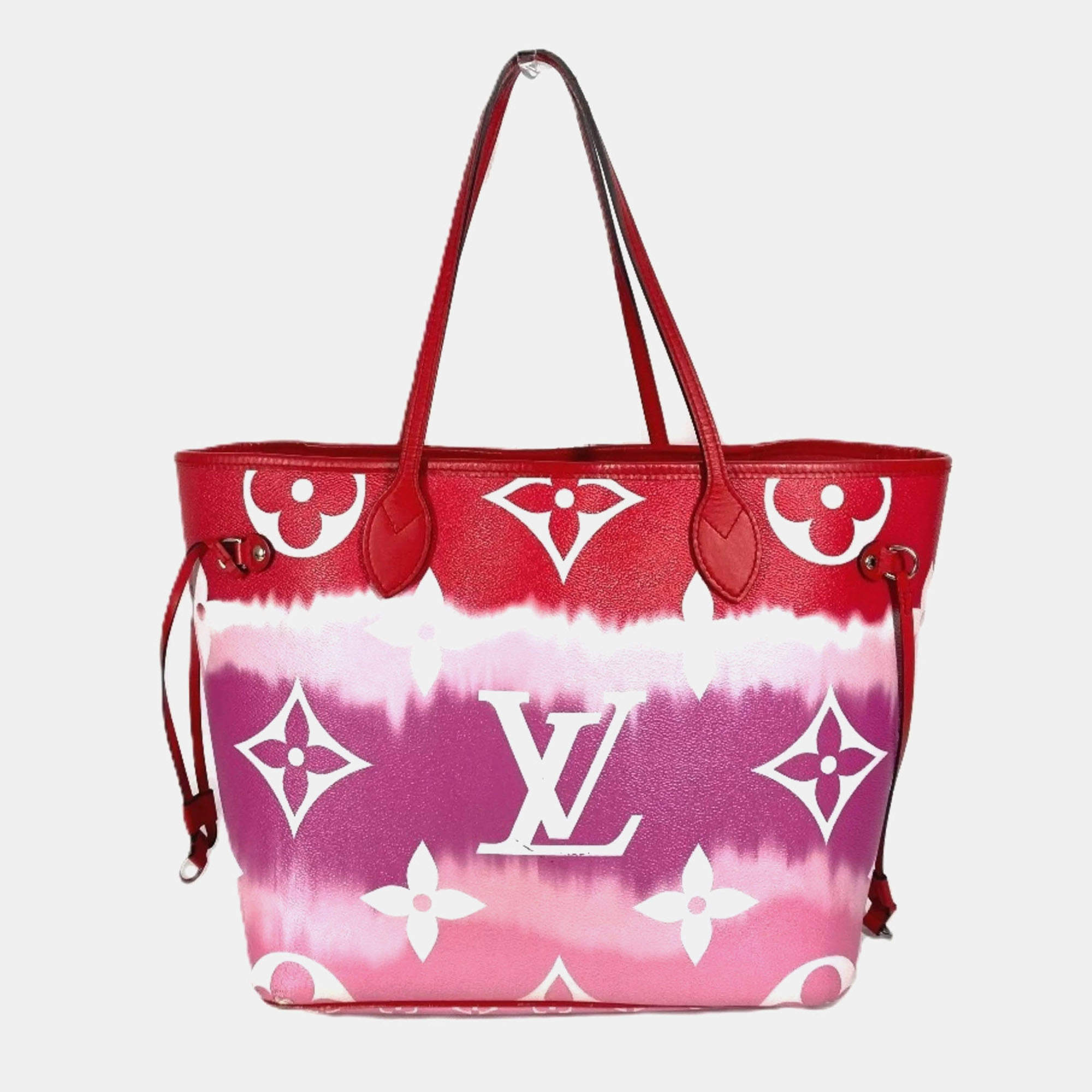 Pre Owned Louis Vuitton Neverfull MM Red Canvas Shoulder Bag