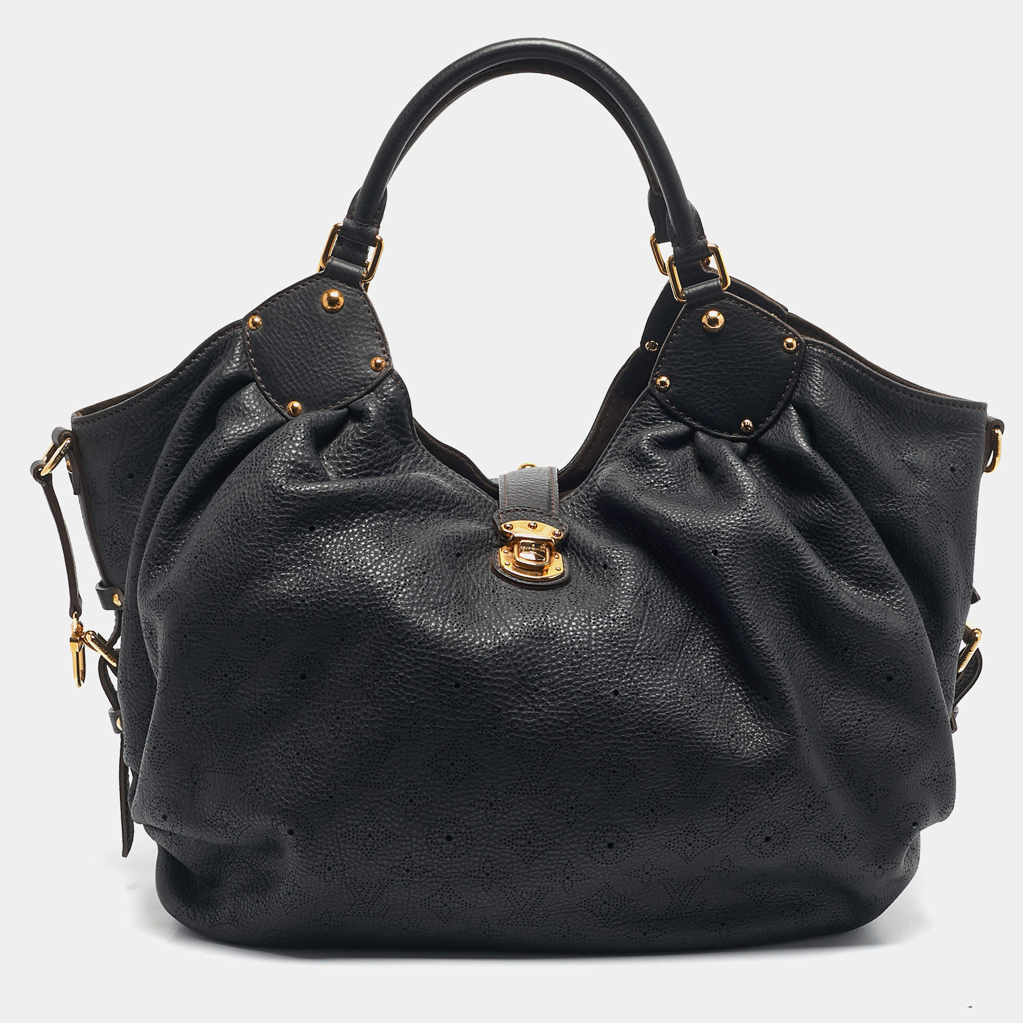 Pre Owned Louis Vuitton Black Monogram Mahina Leather Surya XL Bag