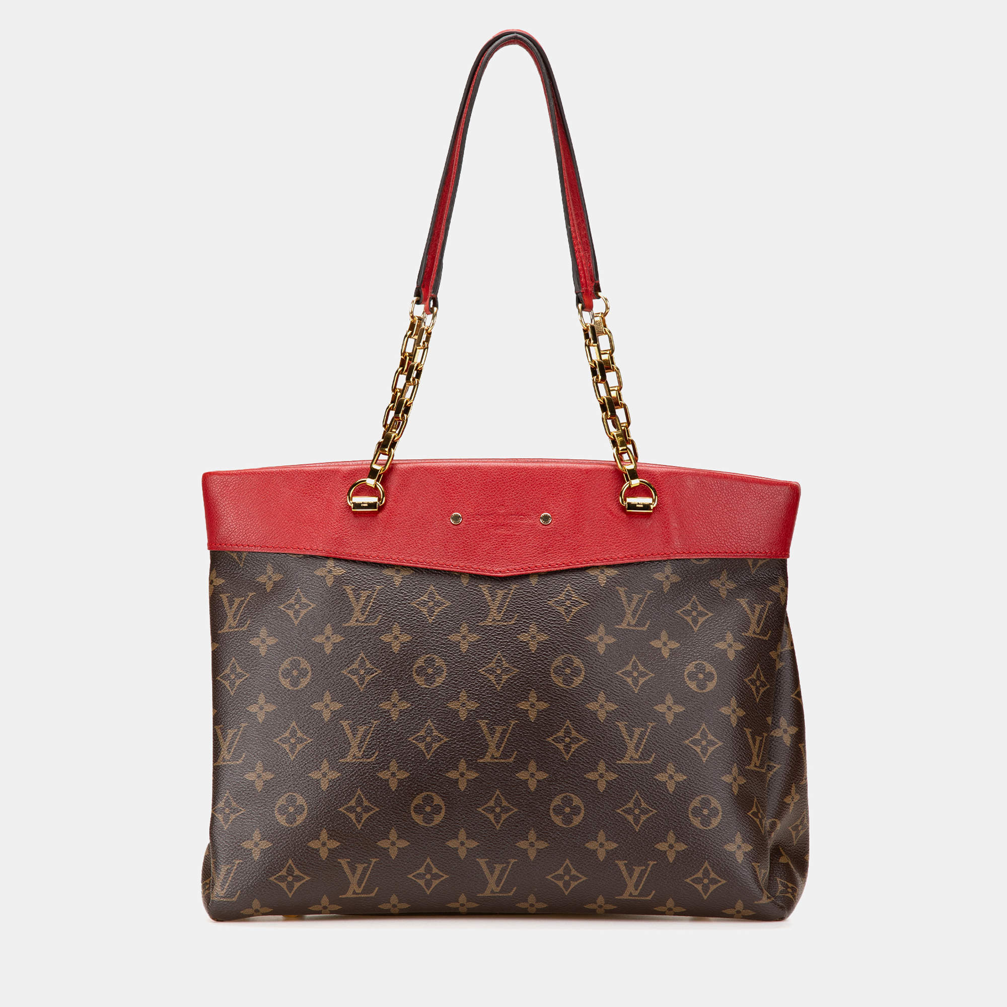 Pre Owned Louis Vuitton Brown/Red Monogram Pallas Shopper