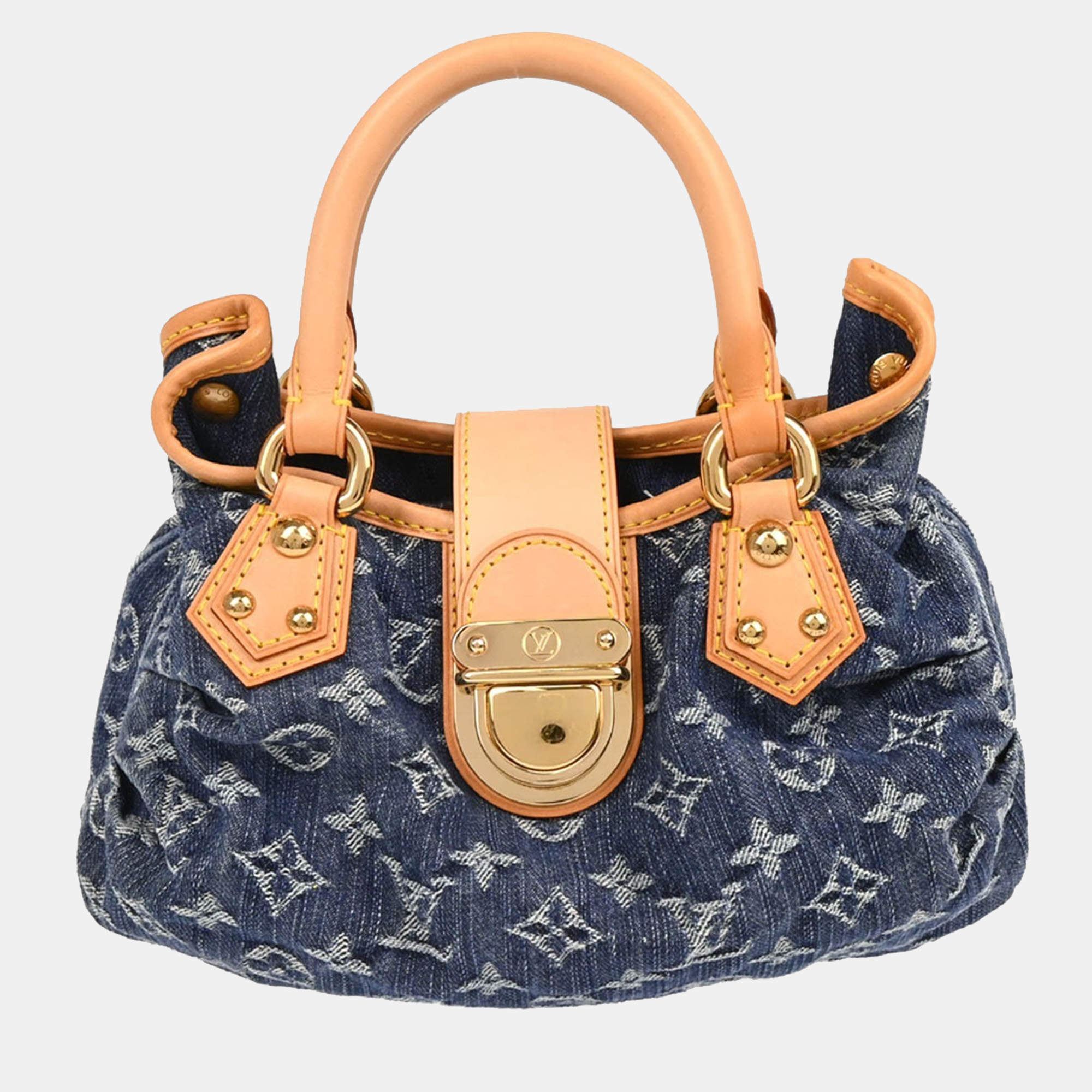 Pre Owned Louis Vuitton Pleaty Blue Monogram Denim Handbag