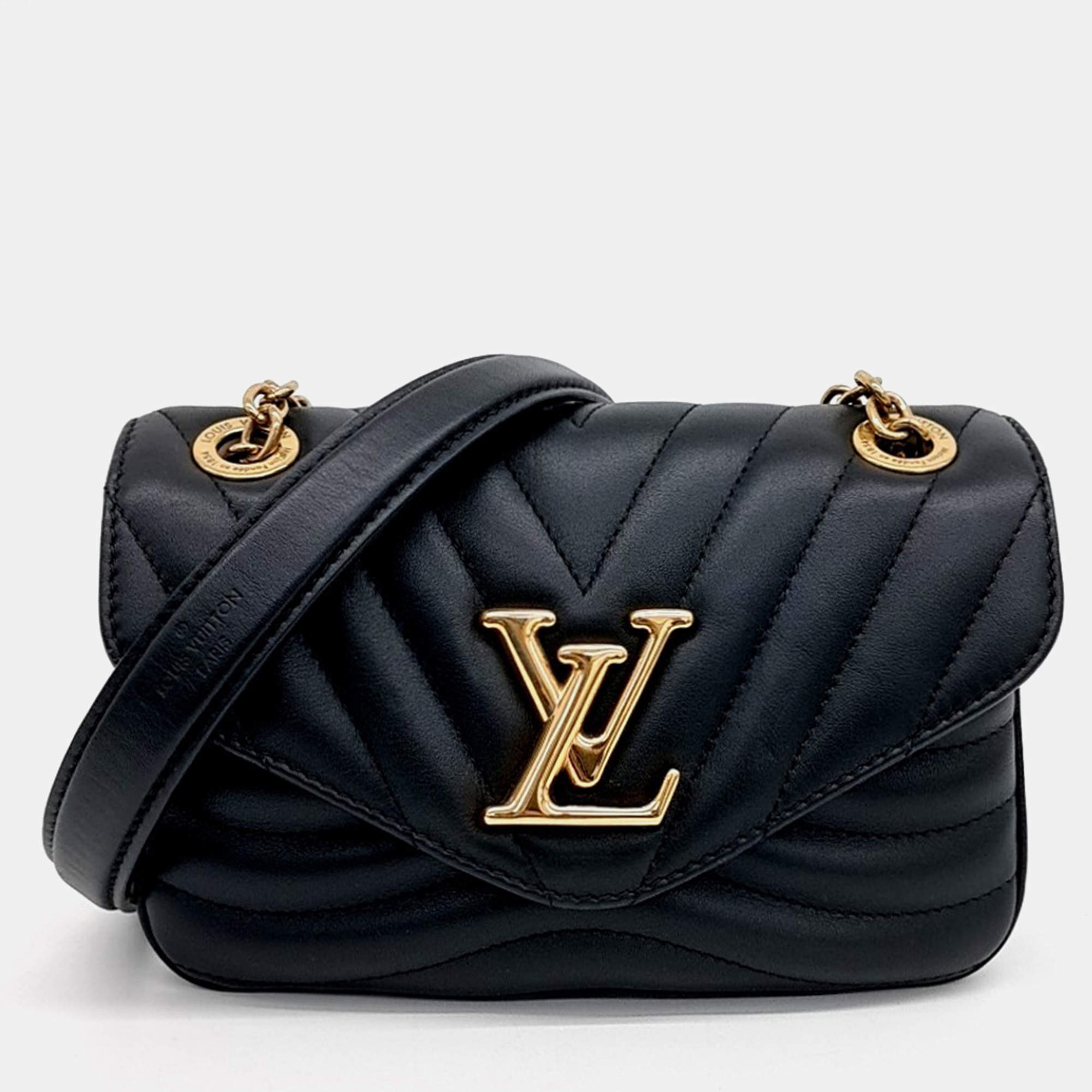 Pre Owned Louis Vuitton Black Leather New Wave Chain Shoulder Bag PM