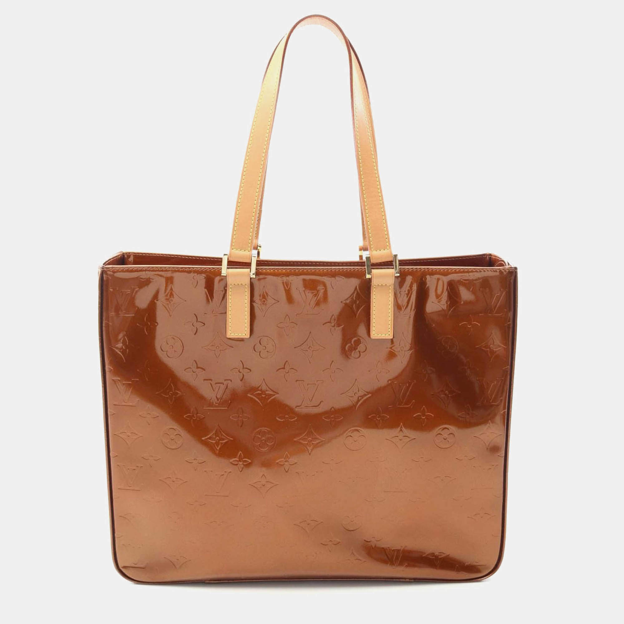 Pre Owned Louis Vuitton Columbus Shoulder Tote Bag Vernis Leather Bronze