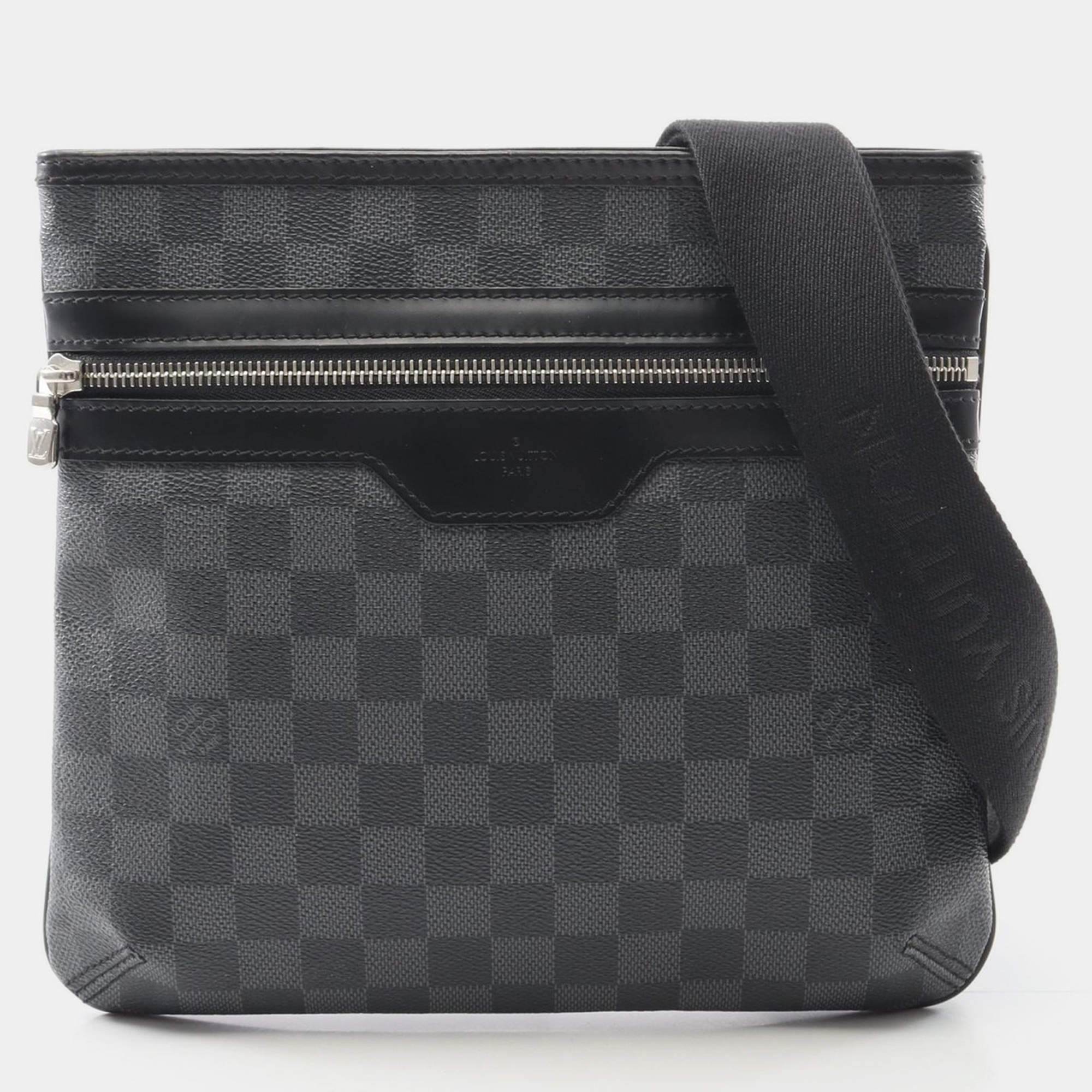 Pre Owned Louis Vuitton Tomas Shoulder Bag  Damier Graphite Canvas Black
