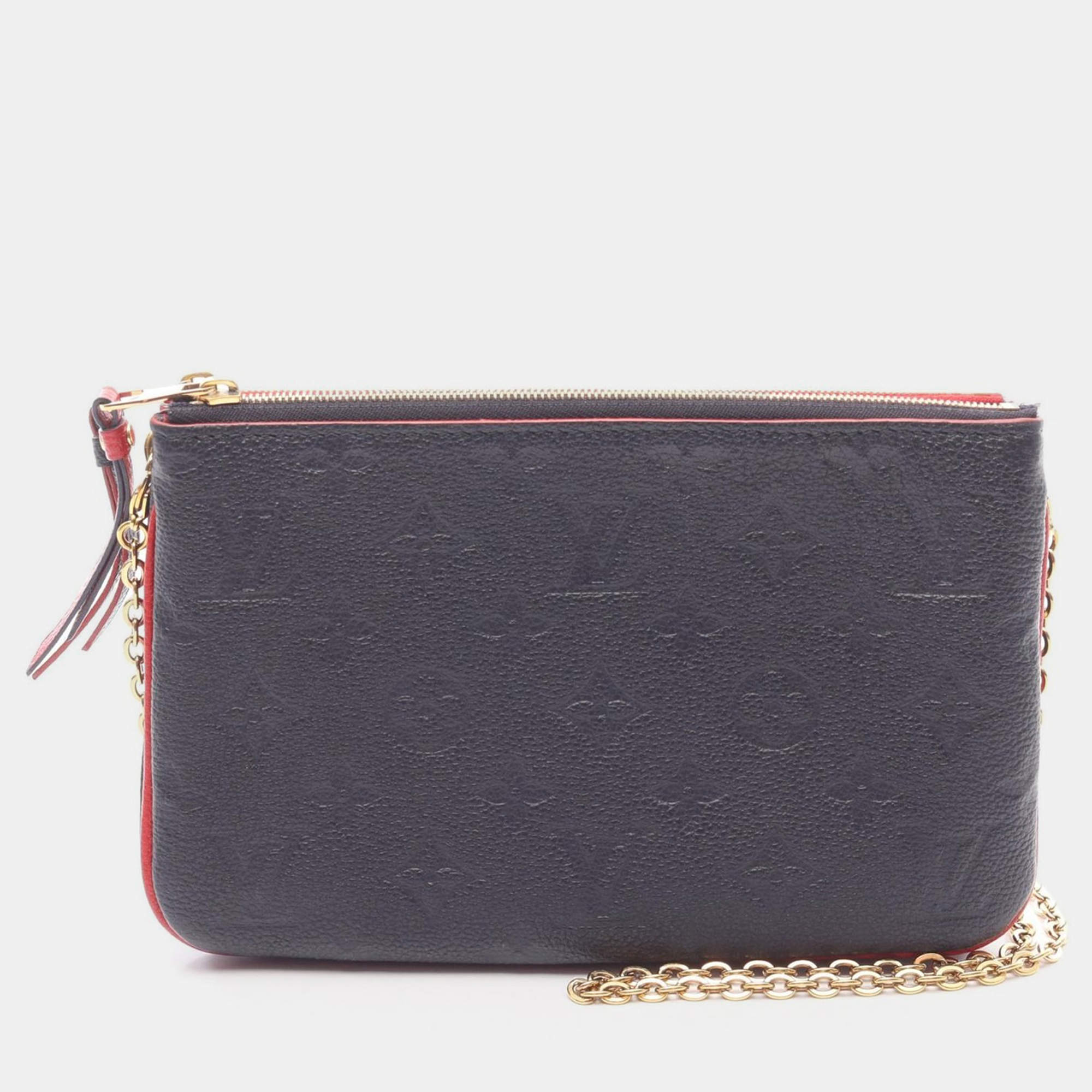 Pre Owned Louis Vuitton Pochette Double Zip Shoulder Bag  Monogram Empreinte Blue