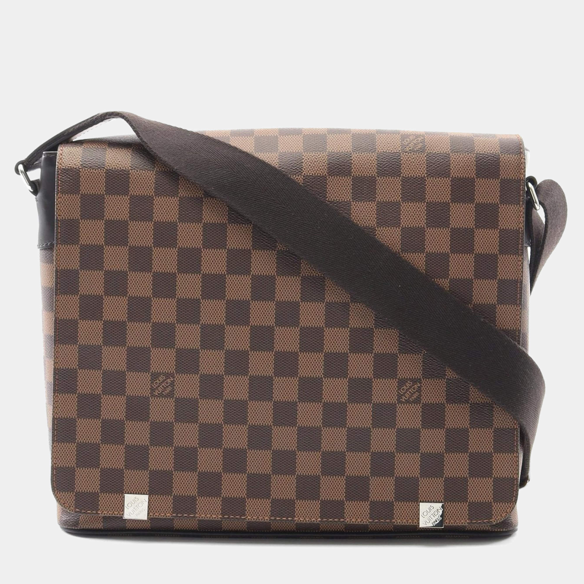 Pre Owned Louis Vuitton District Mm Nm Shoulder Bag  Damier Canvas Brown Ebene
