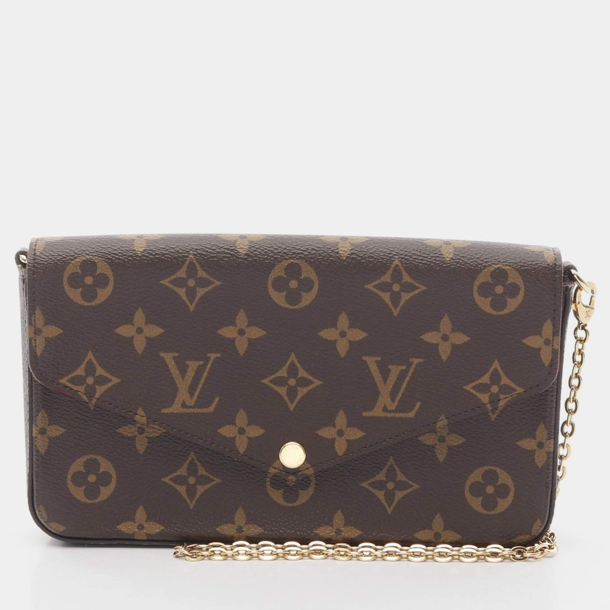 Pre Owned Louis Vuitton Felicie Pochette Monogram Fuschia Brown Canvas Shoulder Bag