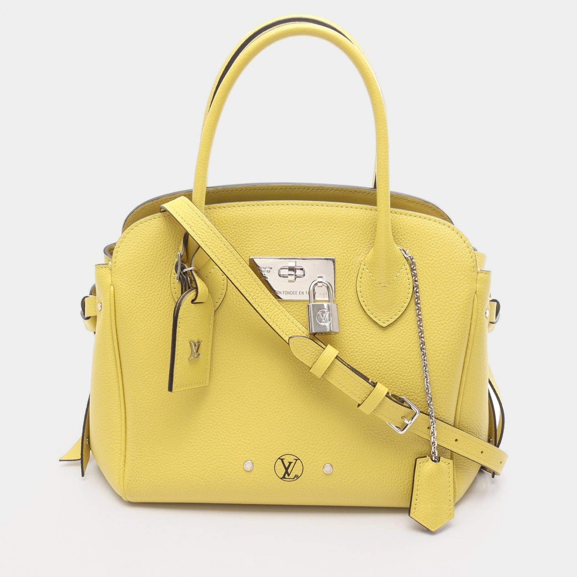 Pre Owned Louis Vuitton Milla PM Yellow Leather Top Handle Bag