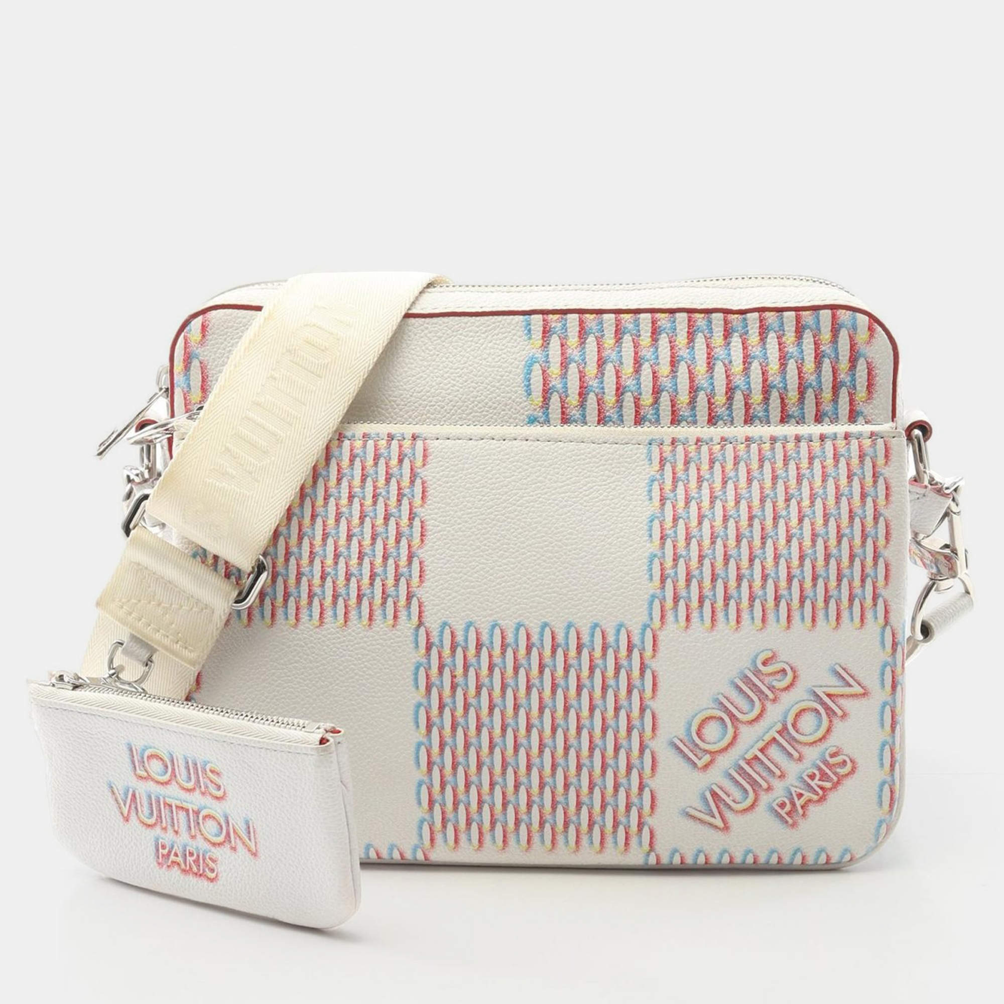 Pre Owned Louis Vuitton Trio Multicolor Damier Giant Leather Messenger Bag