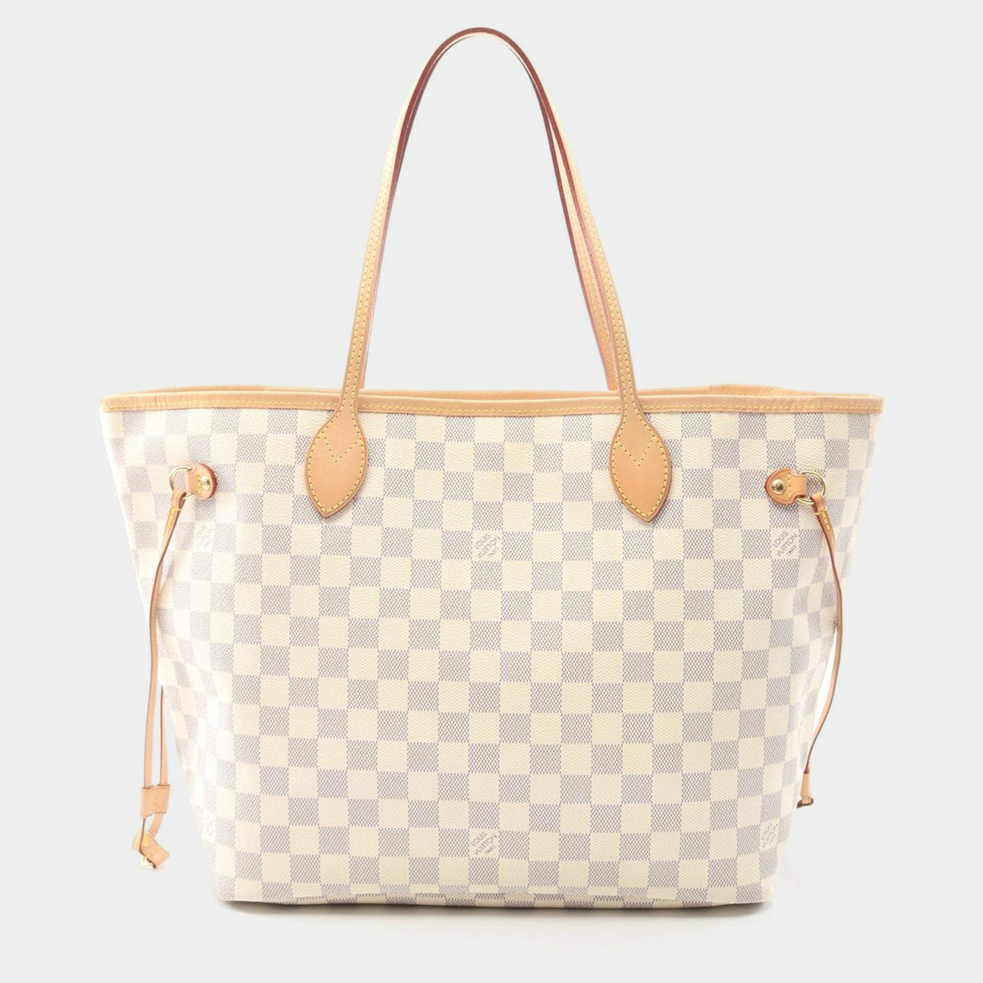 Pre Owned Louis Vuitton Neverfull MM White Damier Azur Canvas Shoulder Bag