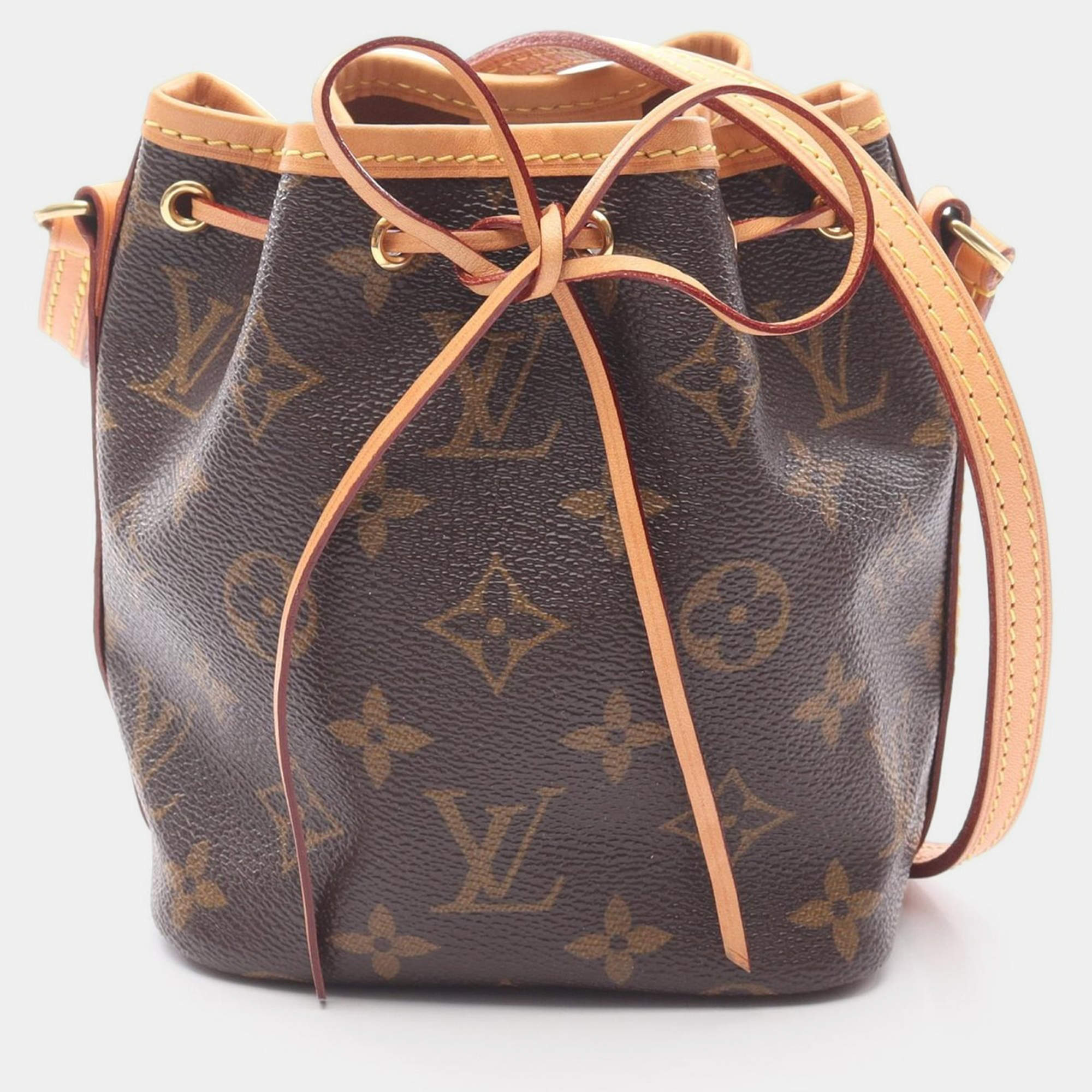 Pre Owned Louis Vuitton Nano Noe Brown Monogram Canvas Leather Shoulder Bag