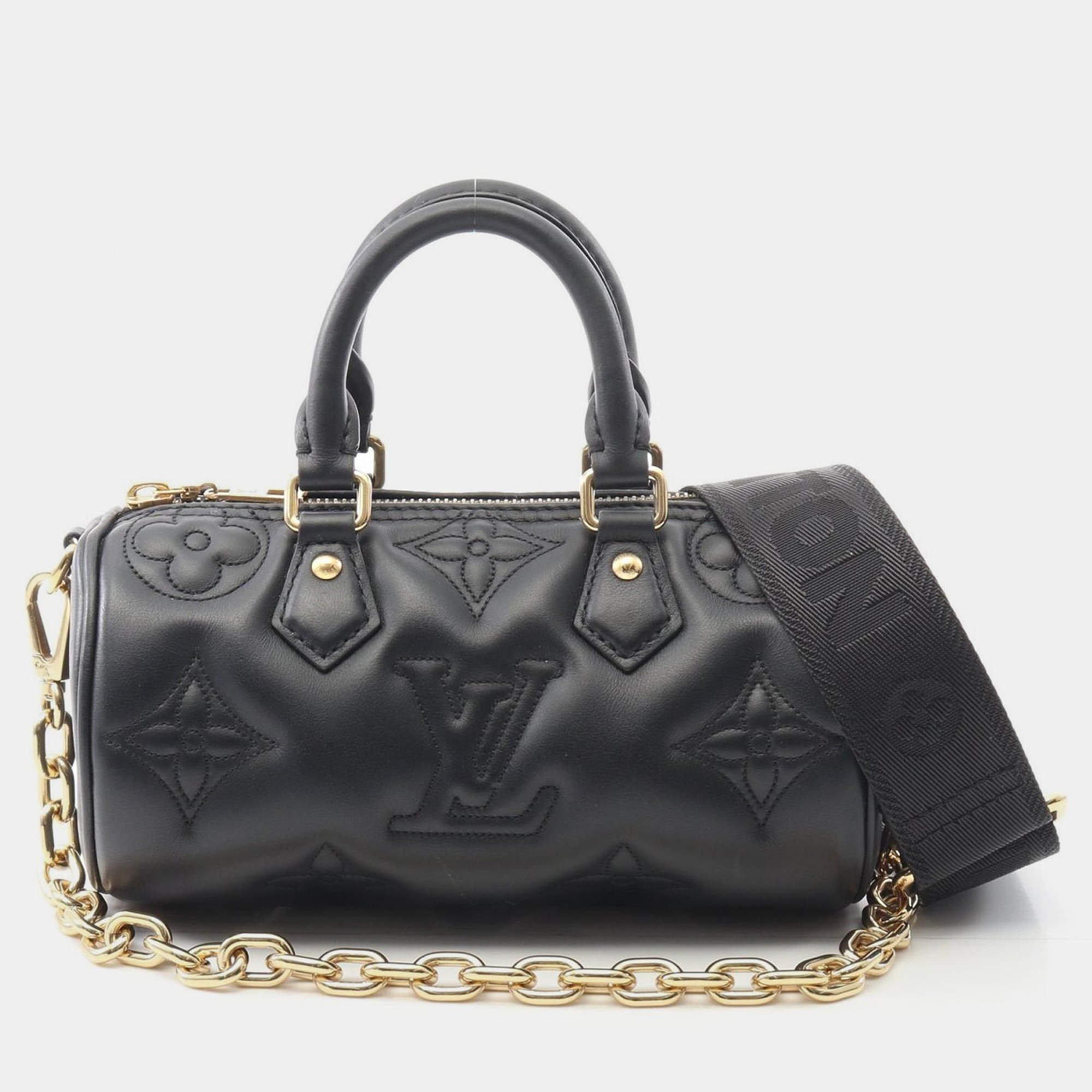 Pre Owned Louis Vuitton Papillon BB Black Leather Handbag