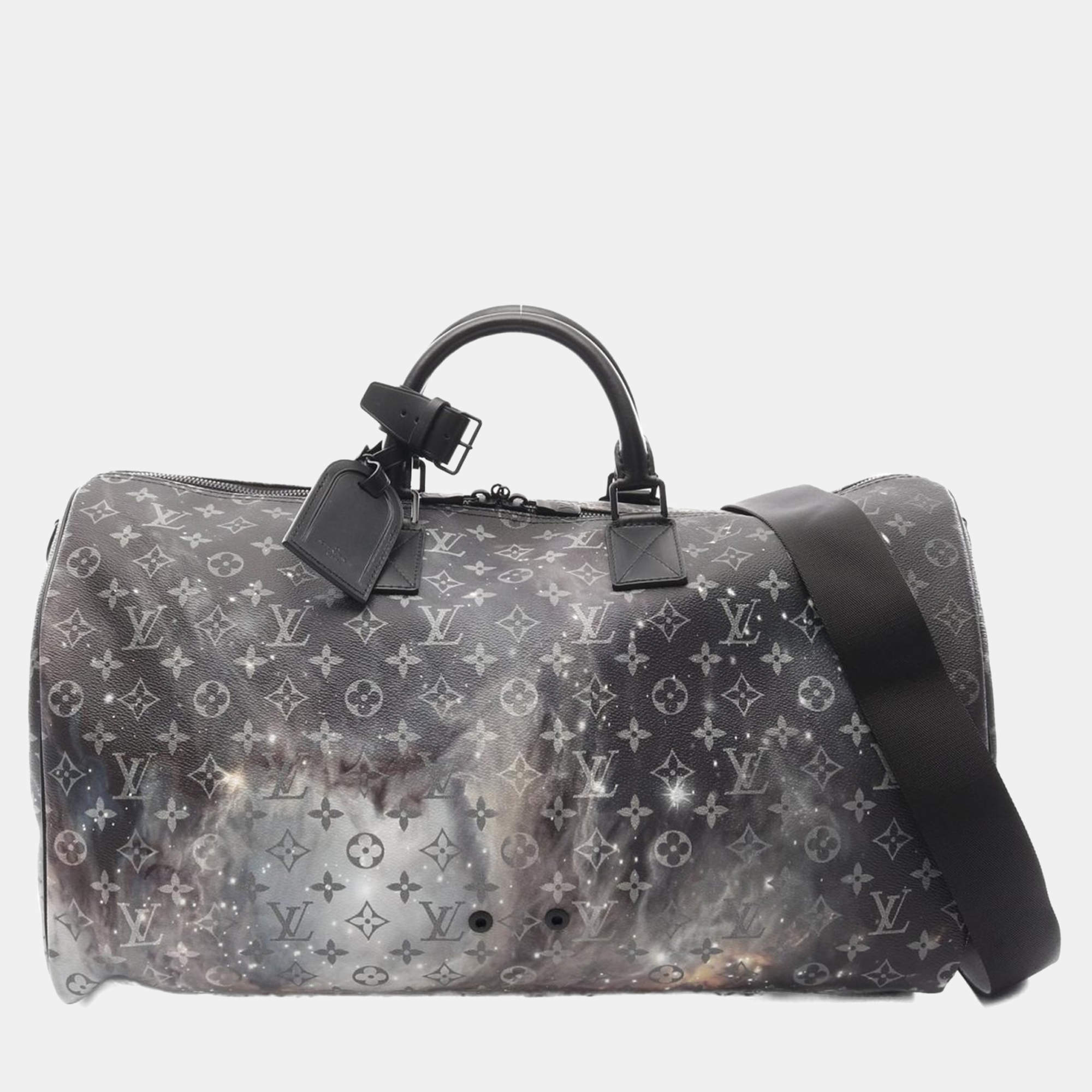 Pre Owned Louis Vuitton Keepall Bandouliere 50 Black Monogram Galaxy Shoulder Bag