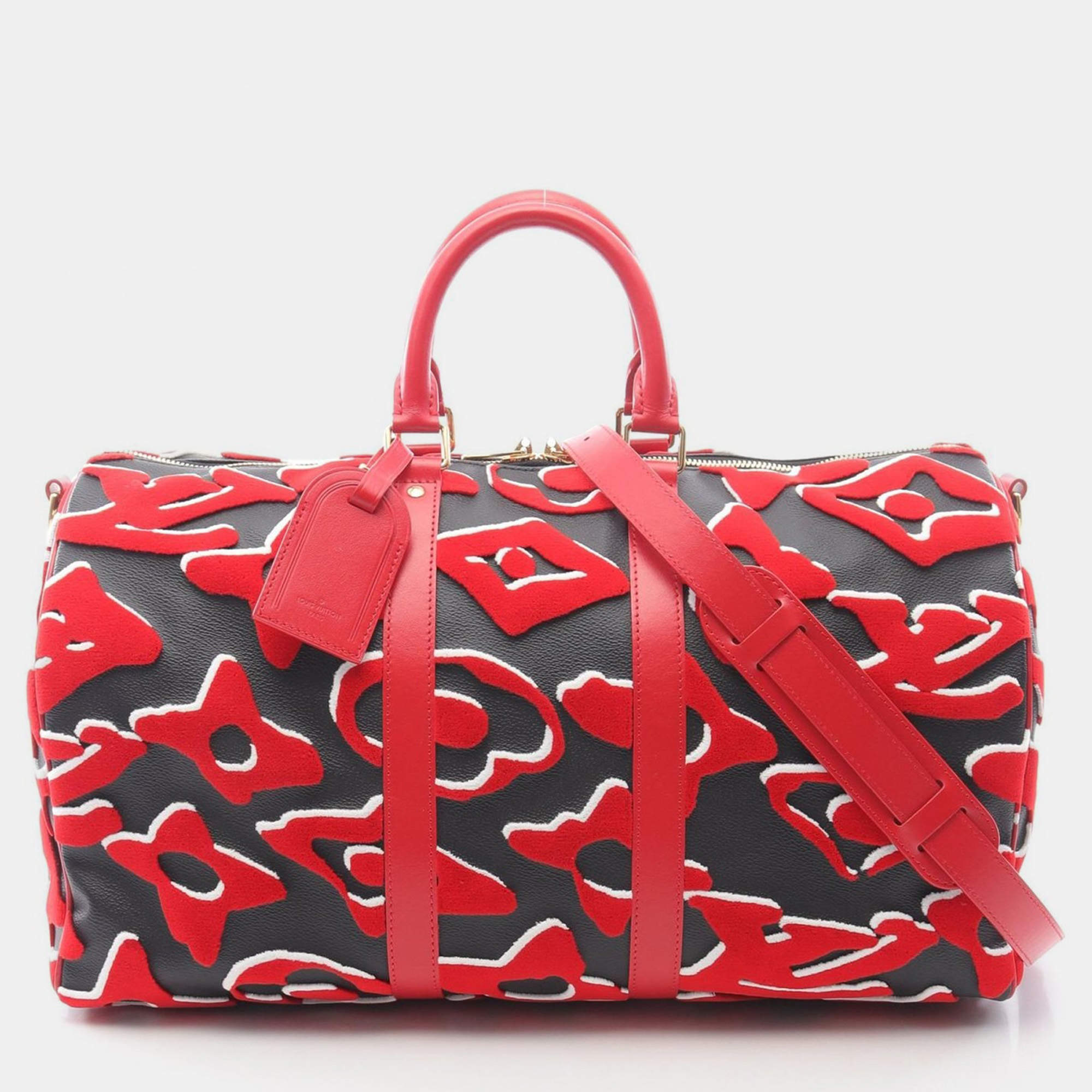 Pre Owned Louis Vuitton X UF Keepall Bandoulière 45 Black/Red Shoulder Bag