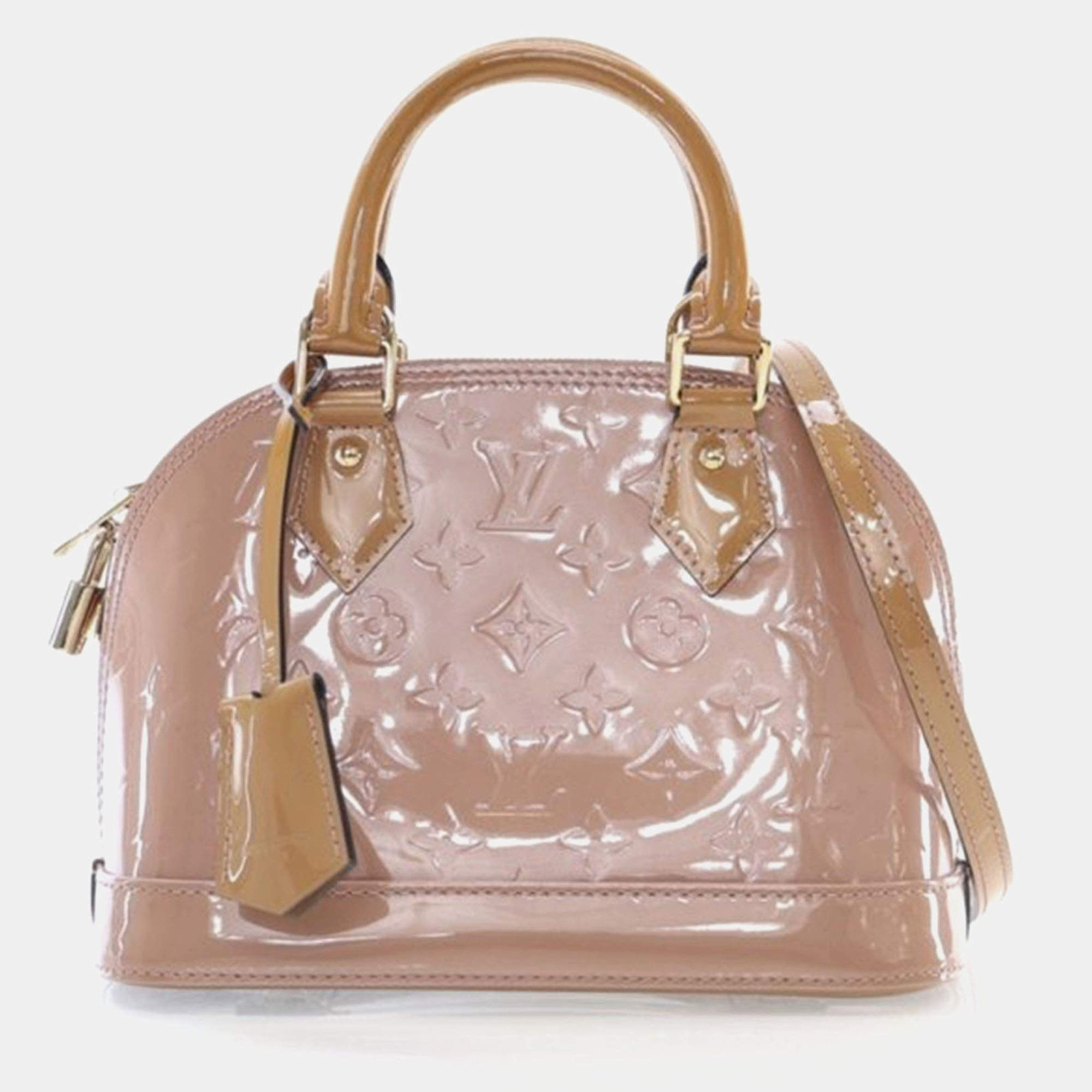 Pre Owned Louis Vuitton Alma BB Beige Patent Leather Shoulder Bag
