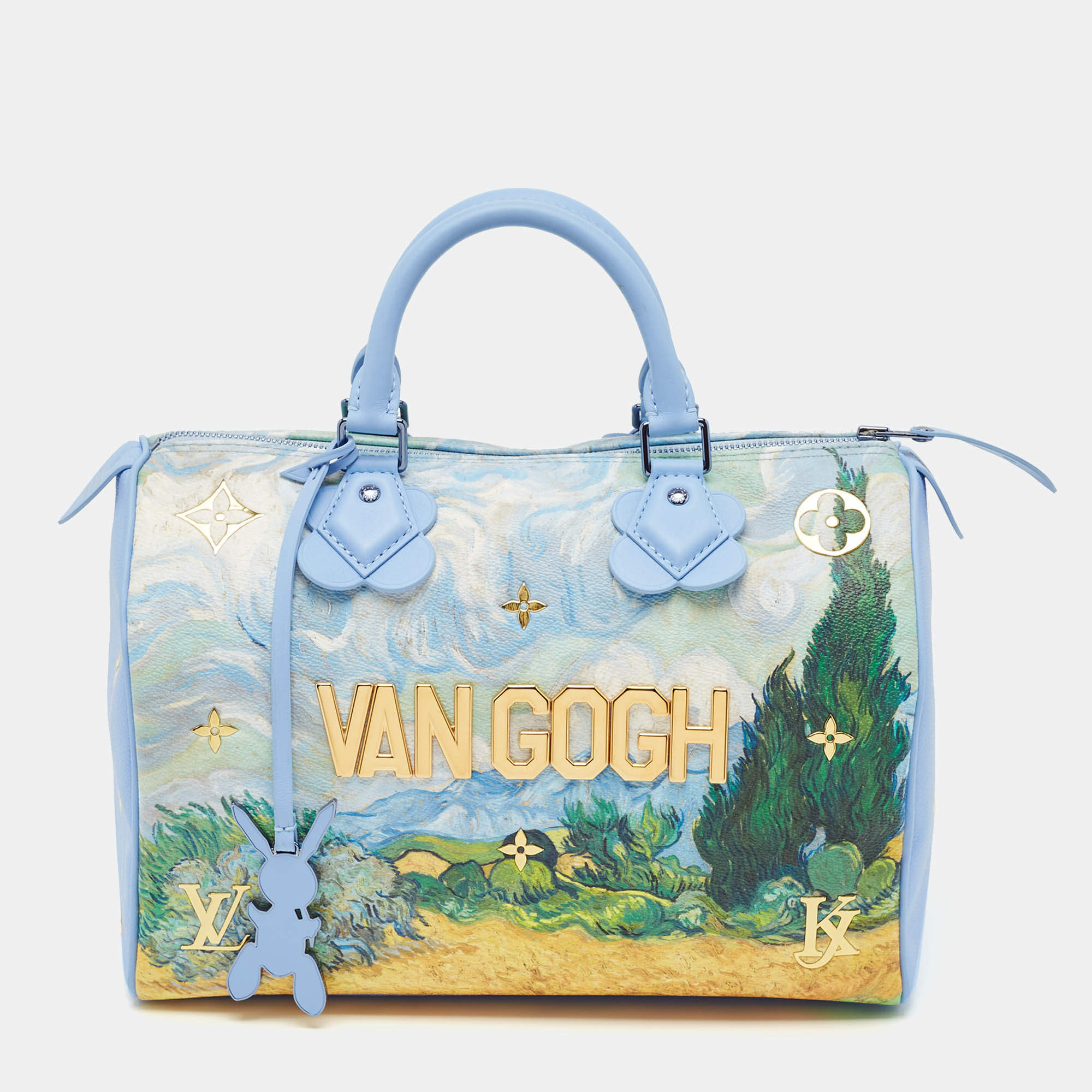Pre Owned حقيبة لوي فيتون فان جوخ سبييدي 30 جلد ماسترز زرقاء بالتعاون مع جيف كونز