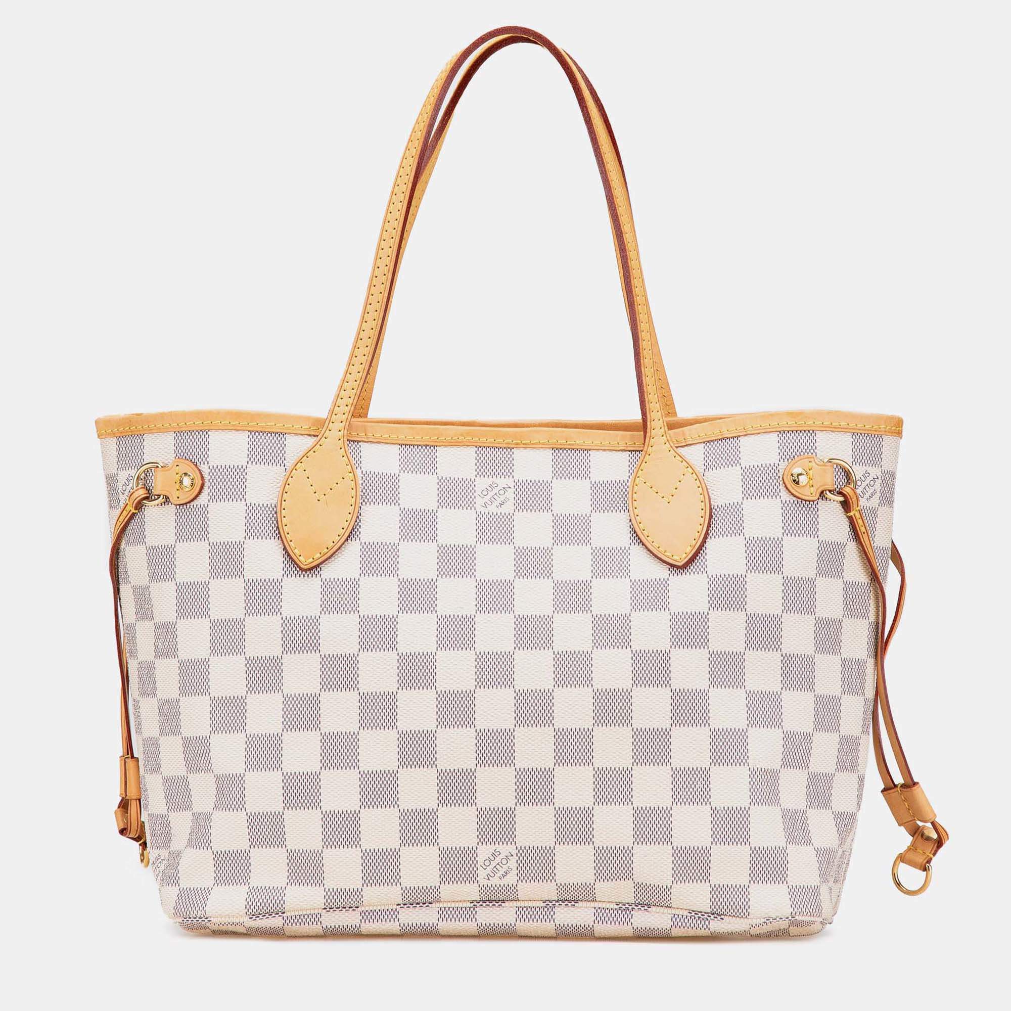 Pre Owned Louis Vuitton White Damier Azur Neverfull PM
