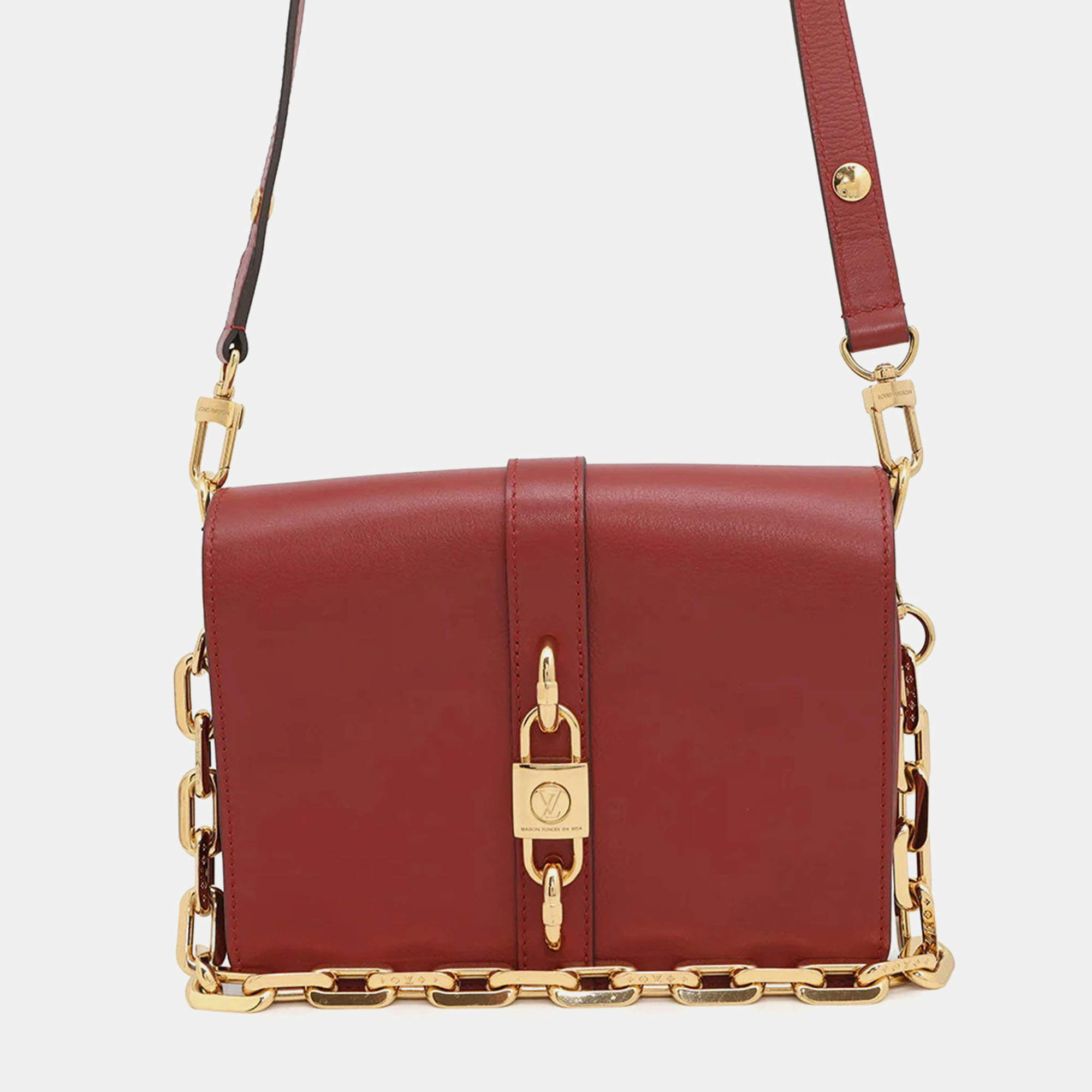 Pre Owned Louis Vuitton Rendezvous Red Leather Shoulder Bag