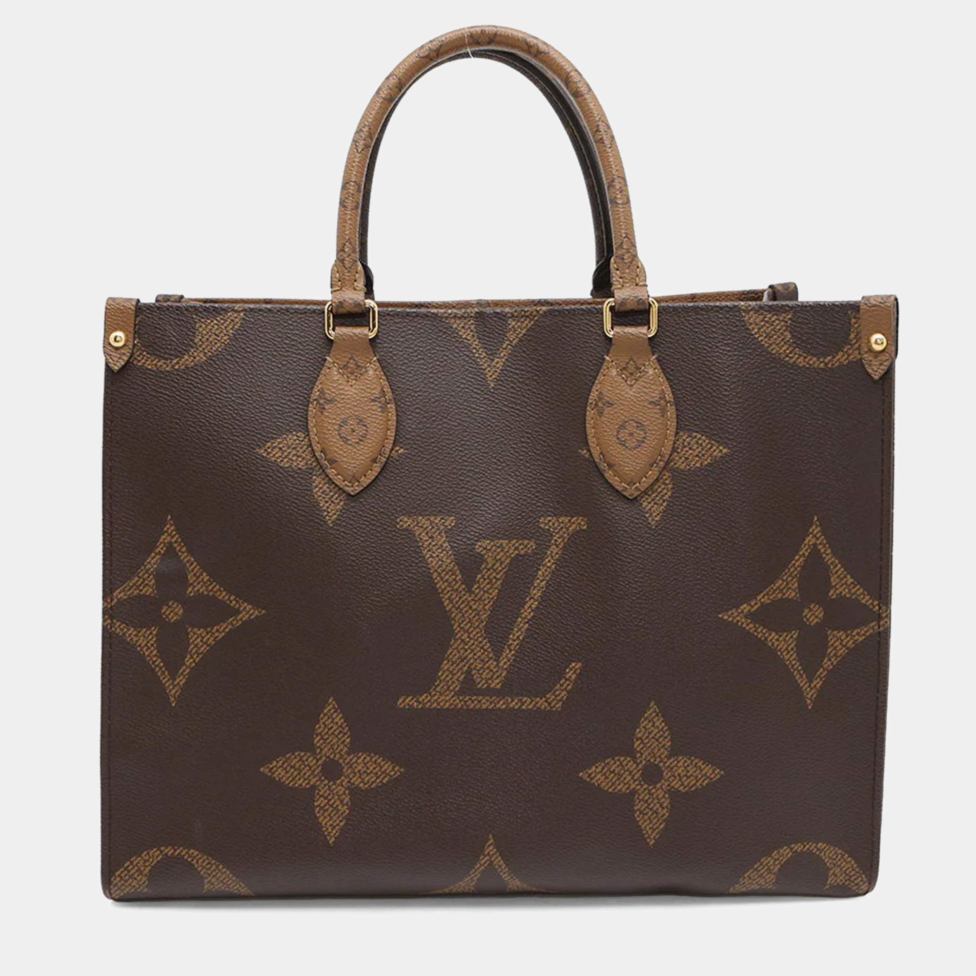Pre Owned Louis Vuitton Onthego MM Red Monogram Reverse Canvas Tote Bag