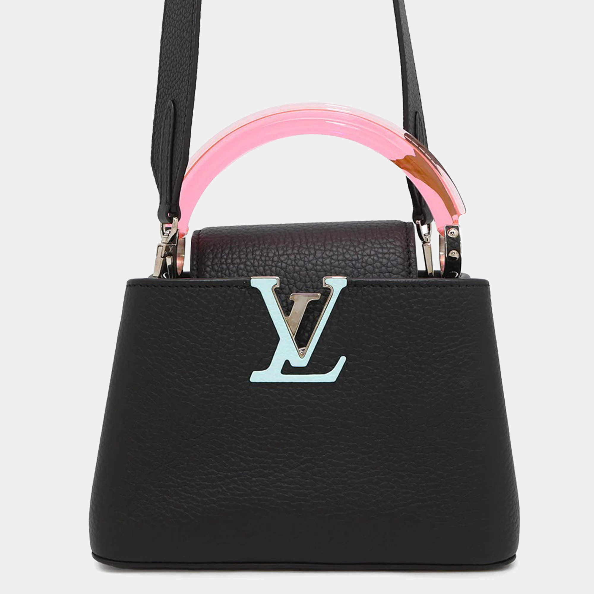 Pre Owned Louis Vuitton Capucines Noir/Pink Taurillon Leather Plexiglas Size Mini
