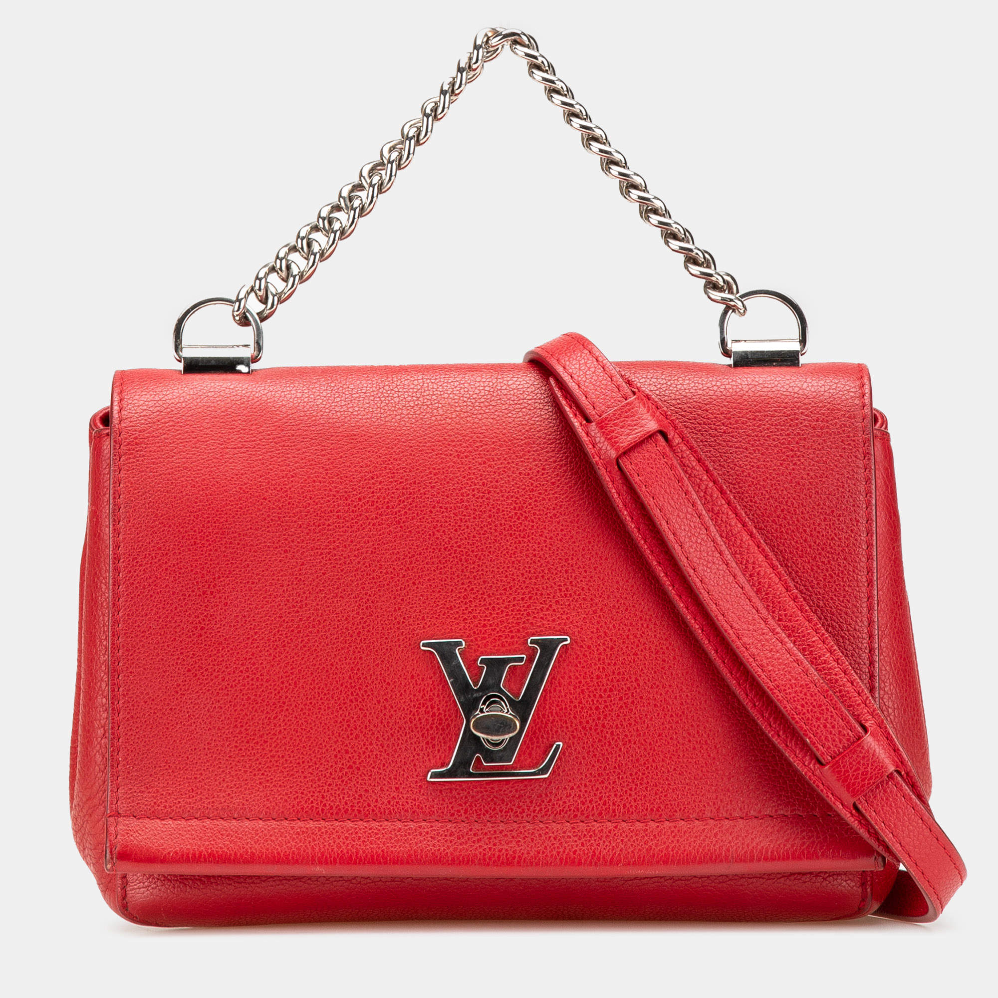 Pre Owned Louis Vuitton Red Calf Leather Lockme II BB