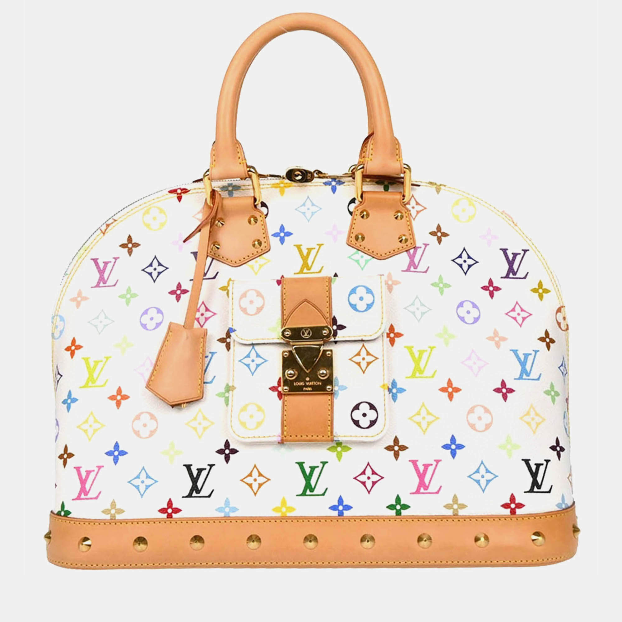 Pre Owned Louis Vuitton Alma GM White Monogram Multicolor Coated Canvas Shoulder Bag
