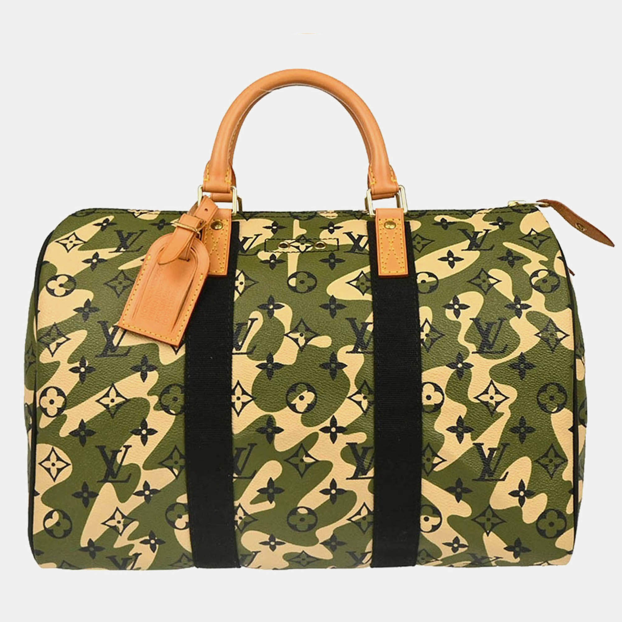 Pre Owned Louis Vuitton Green Monogramouflage Speedy 35 Handbag