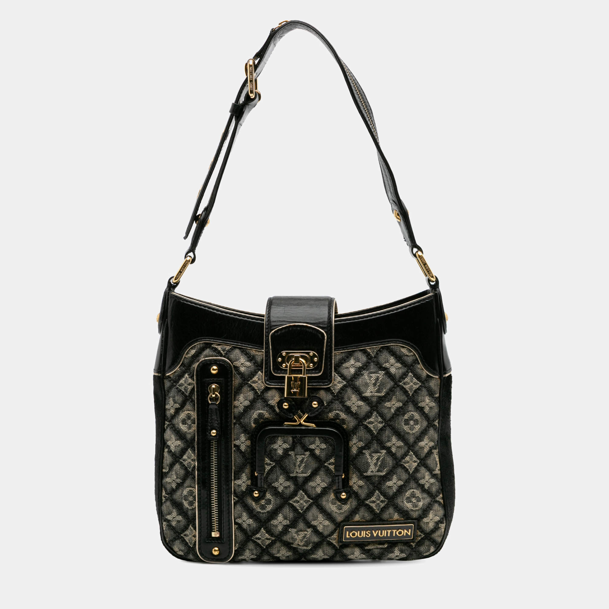 Pre Owned Louis Vuitton Black Grey Quilted Monogram Denim Musette