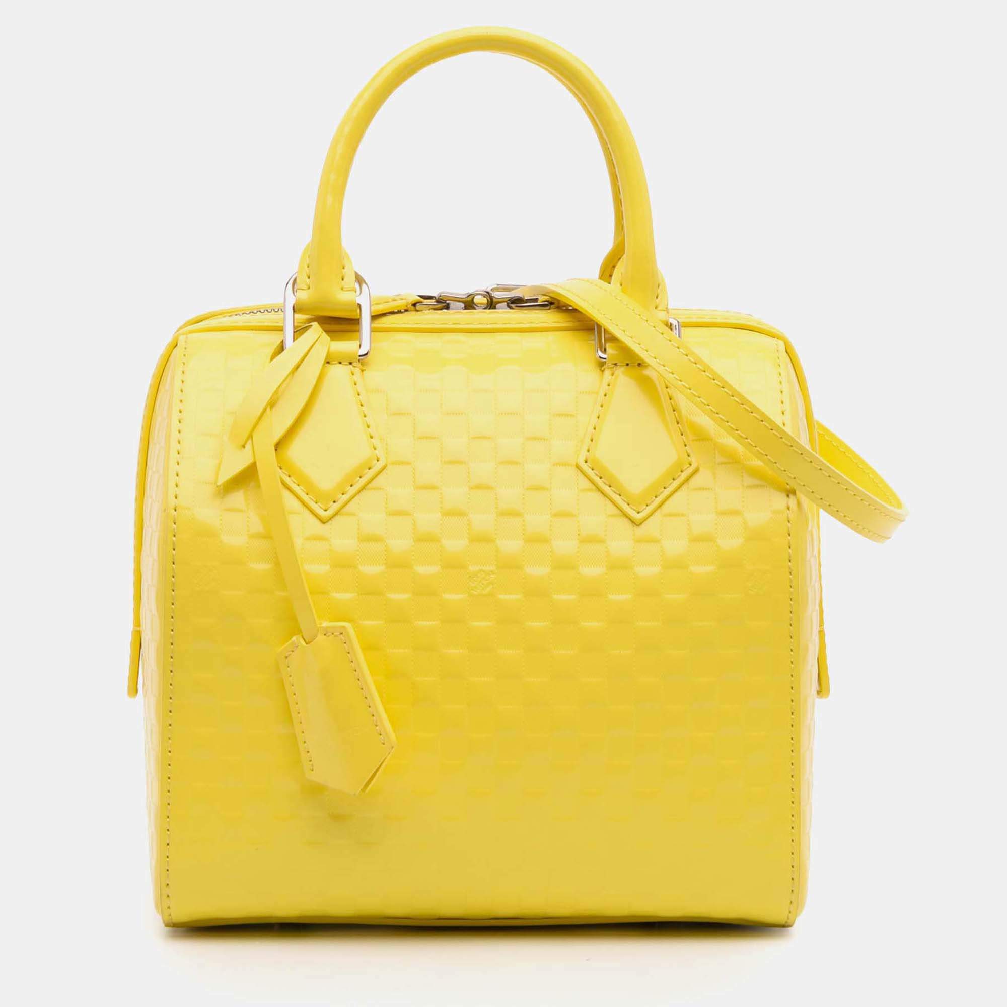 Pre Owned Louis Vuitton Yellow Damier Facette Speedy Cube PM Bag