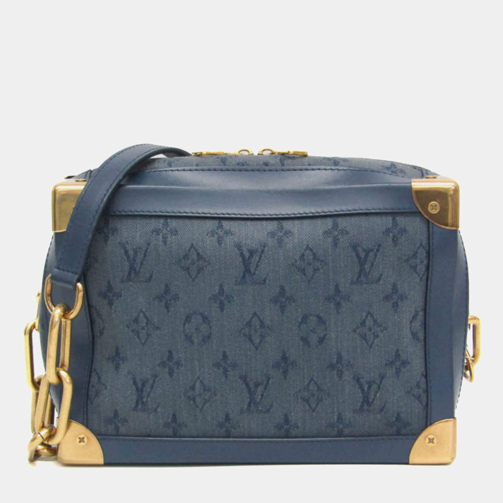 Pre Owned Louis Vuitton Monogram Denim Soft Trunk Shoulder Bag Blue