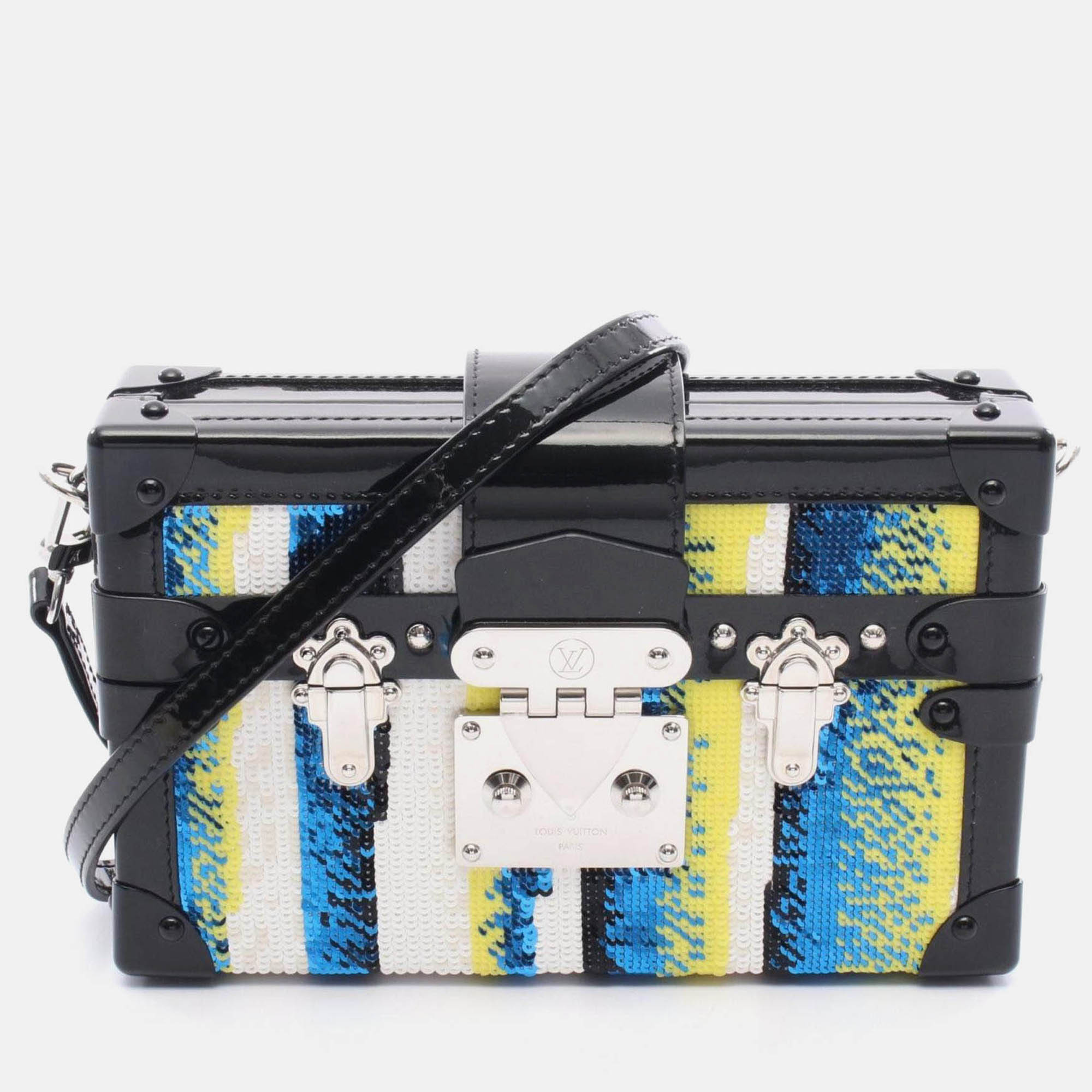 Pre Owned Louis Vuitton Petite Malle Blue Multicolor Patent Leather Shoulder Bag