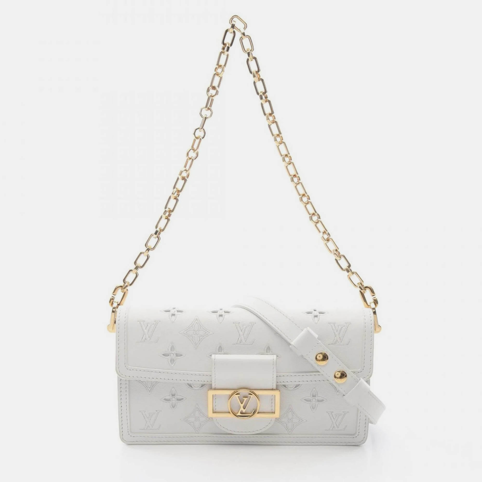 Pre Owned Louis Vuitton Dauphine EW White Monogram Leather Shoulder Bag