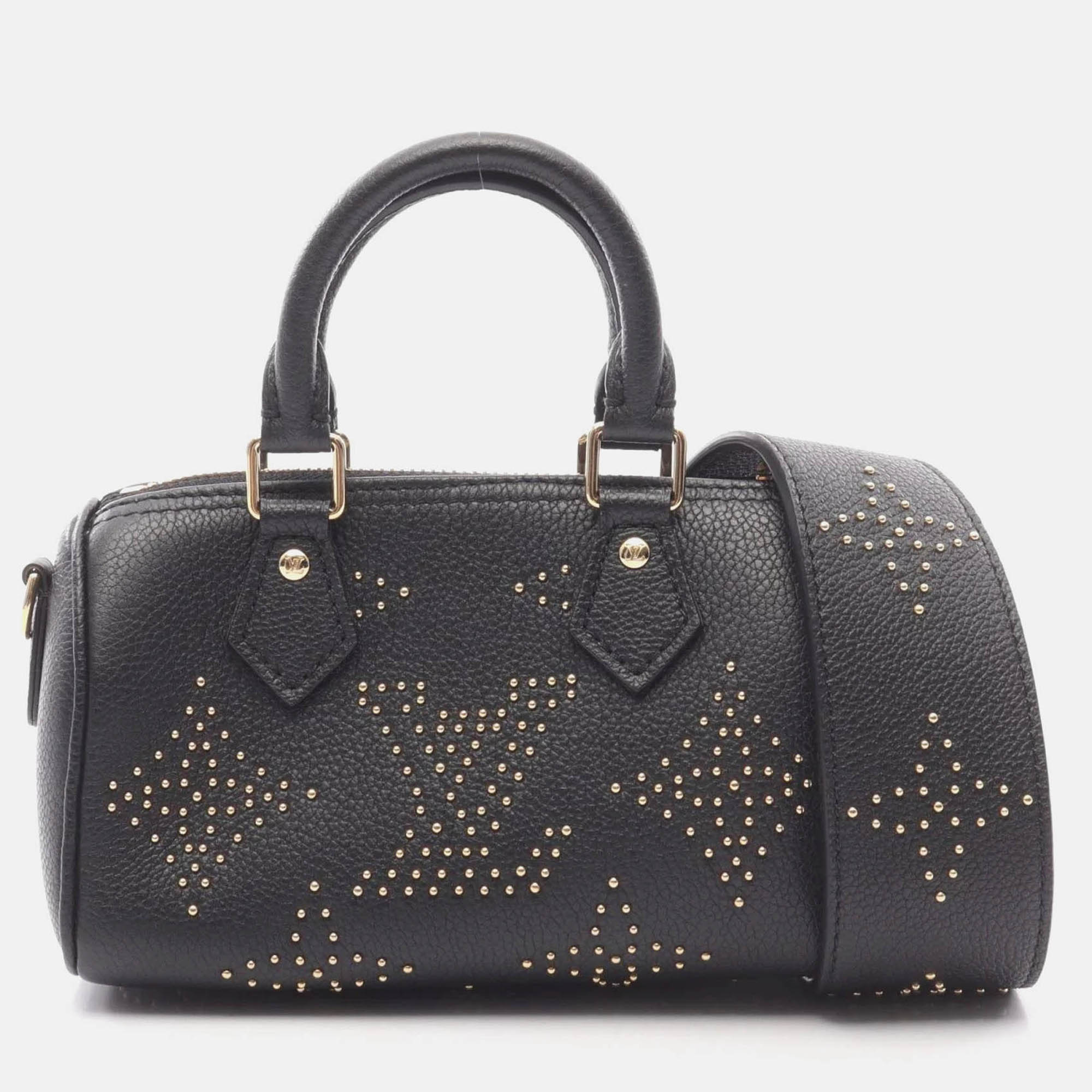 Pre Owned Louis Vuitton Nano Speedy Black Monogram Empreinte Leather Handbag