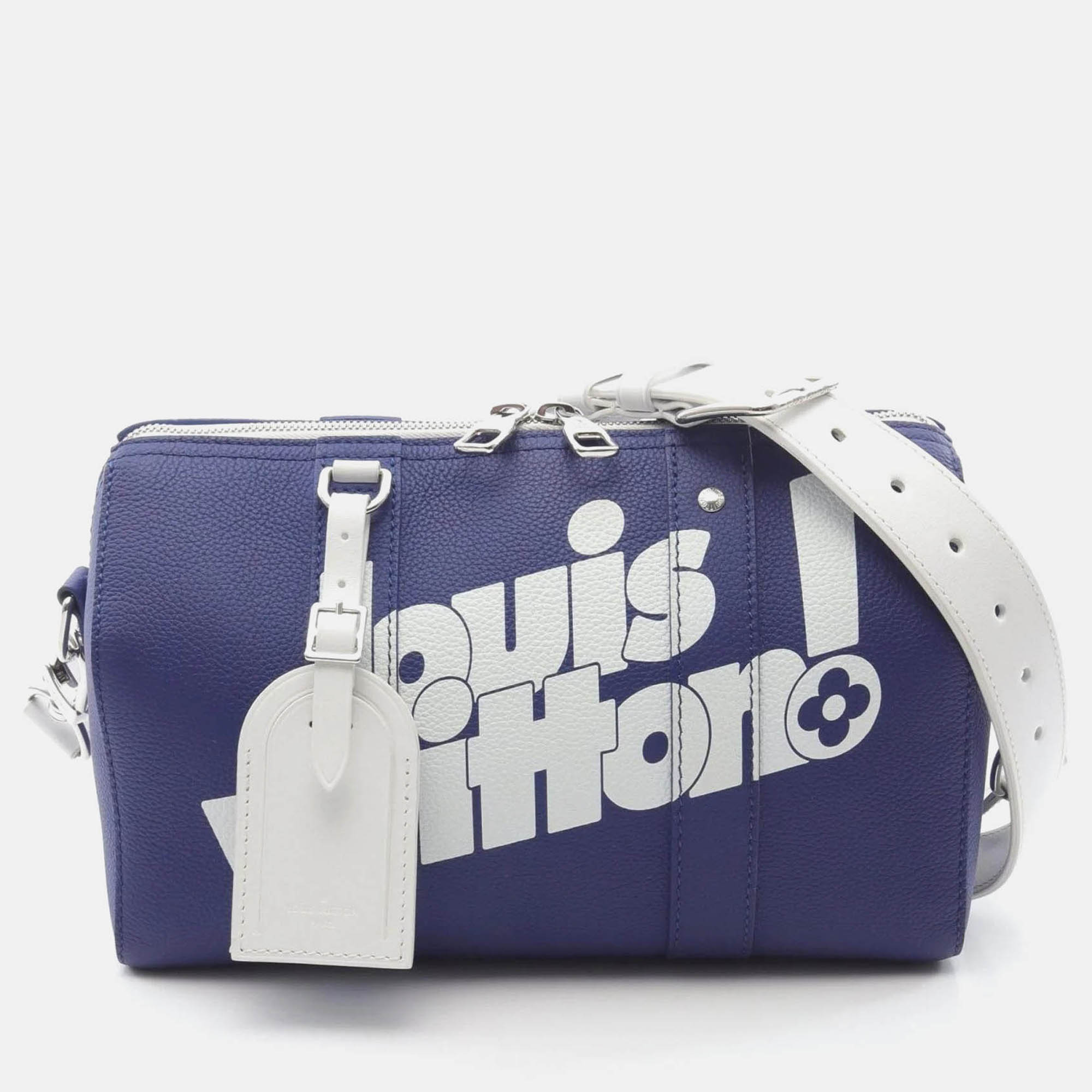 Pre Owned Louis Vuitton City Keepall Everyday LV Blue/White Leather Shoulder Bag